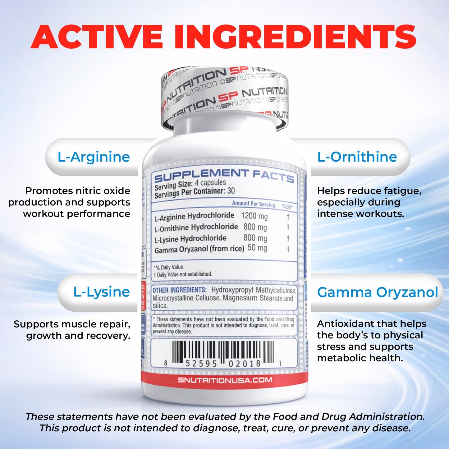 S Nutrition Tri-GH Amino Complex L-Arginine L-Ornithine L-Lysine Capsule 90 Count