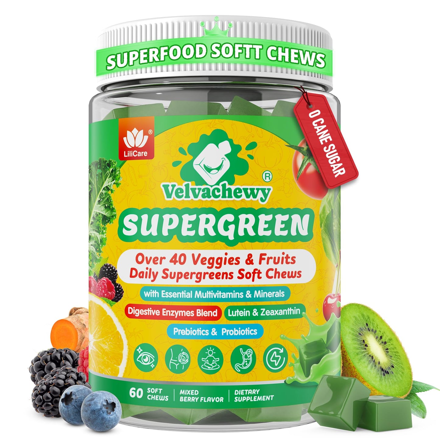 LILICARE Greens Superfood Multivitamin Soft Chew 60 Count