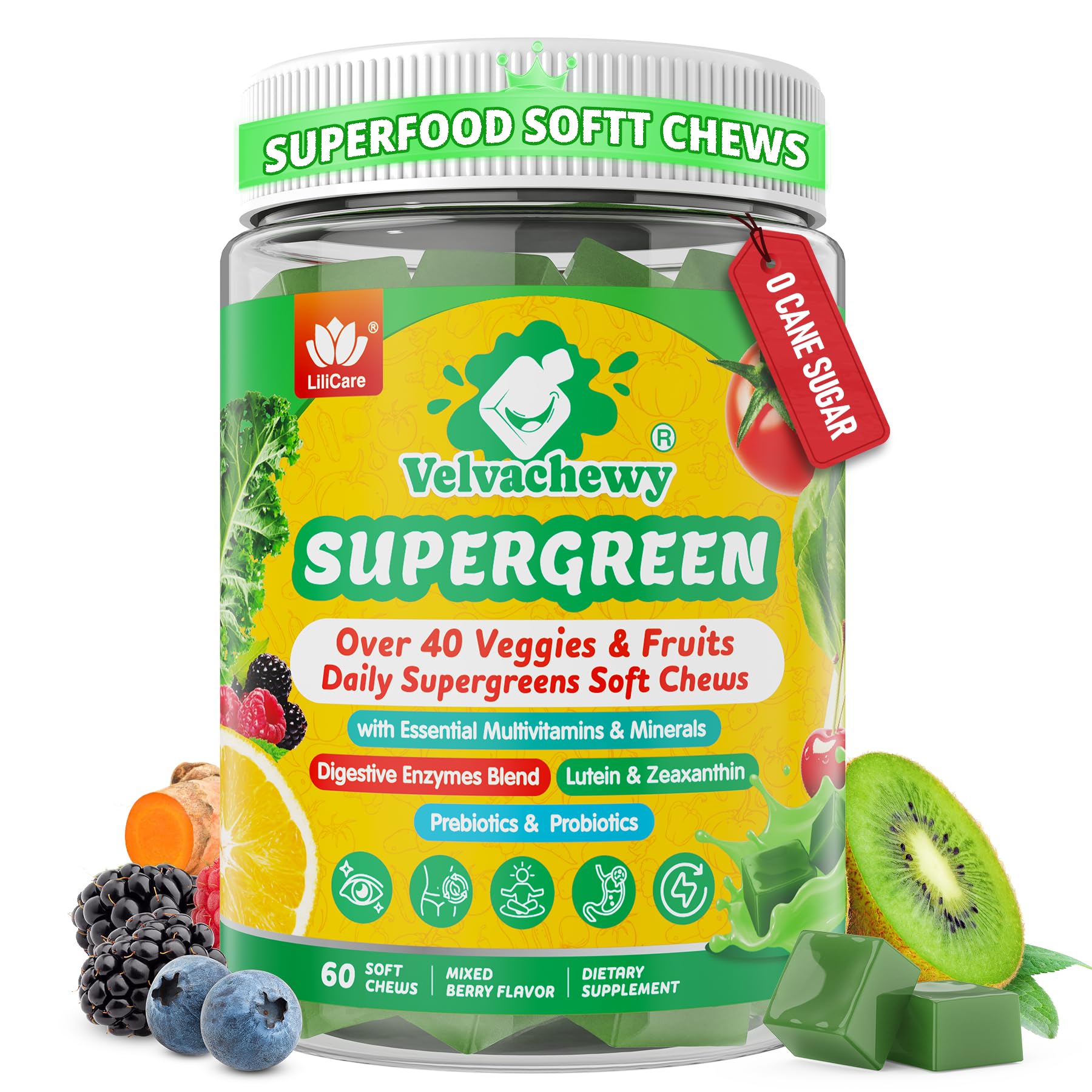 LILICARE Greens Superfood Multivitamin Soft Chew 60 Count