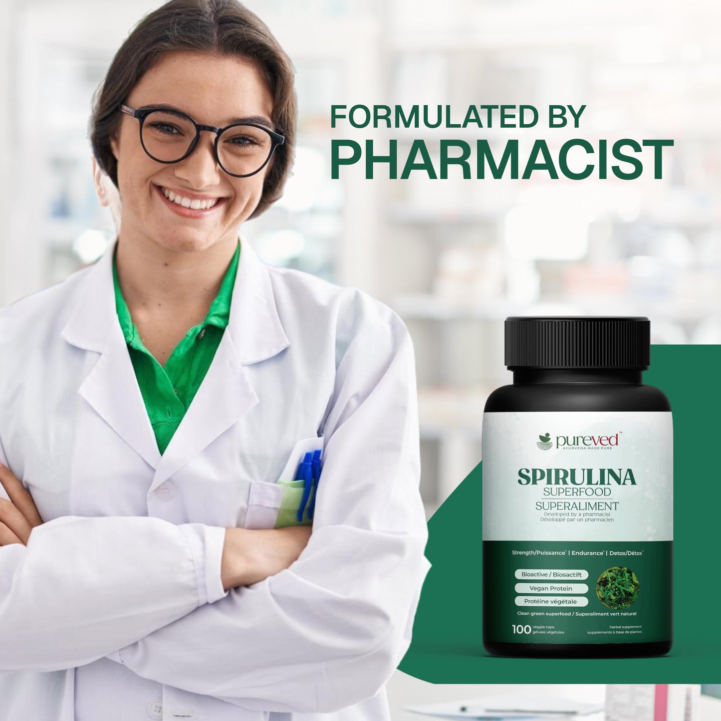 Pureved Spirulina Capsule, 100 Count