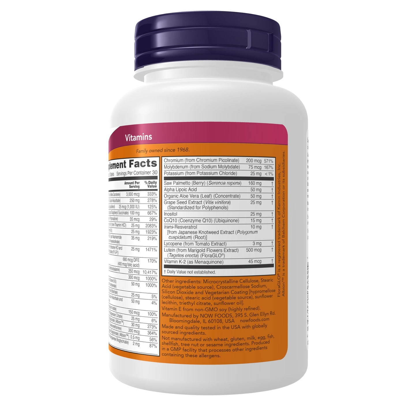 NOW Foods ADAM Men's Multivitamin with Saw Palmetto, Lycopene, Alpha Lipoic Acid and CoQ10, Plus Natural Resveratrol & Grape Seed Extract, 60 Tablets
