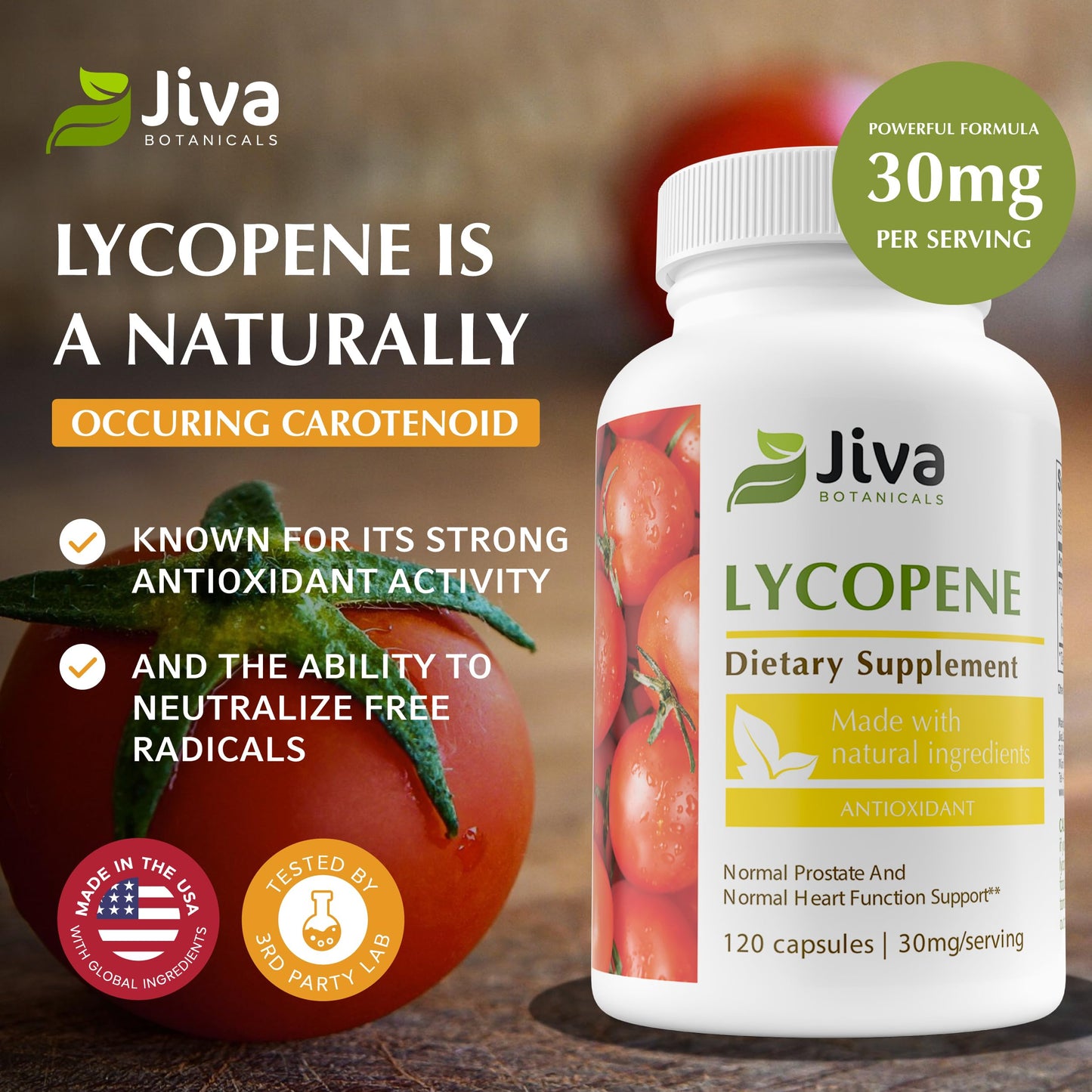 Jiva Botanicals Lycopene 30mg Prostate Supplement 120 Capsules