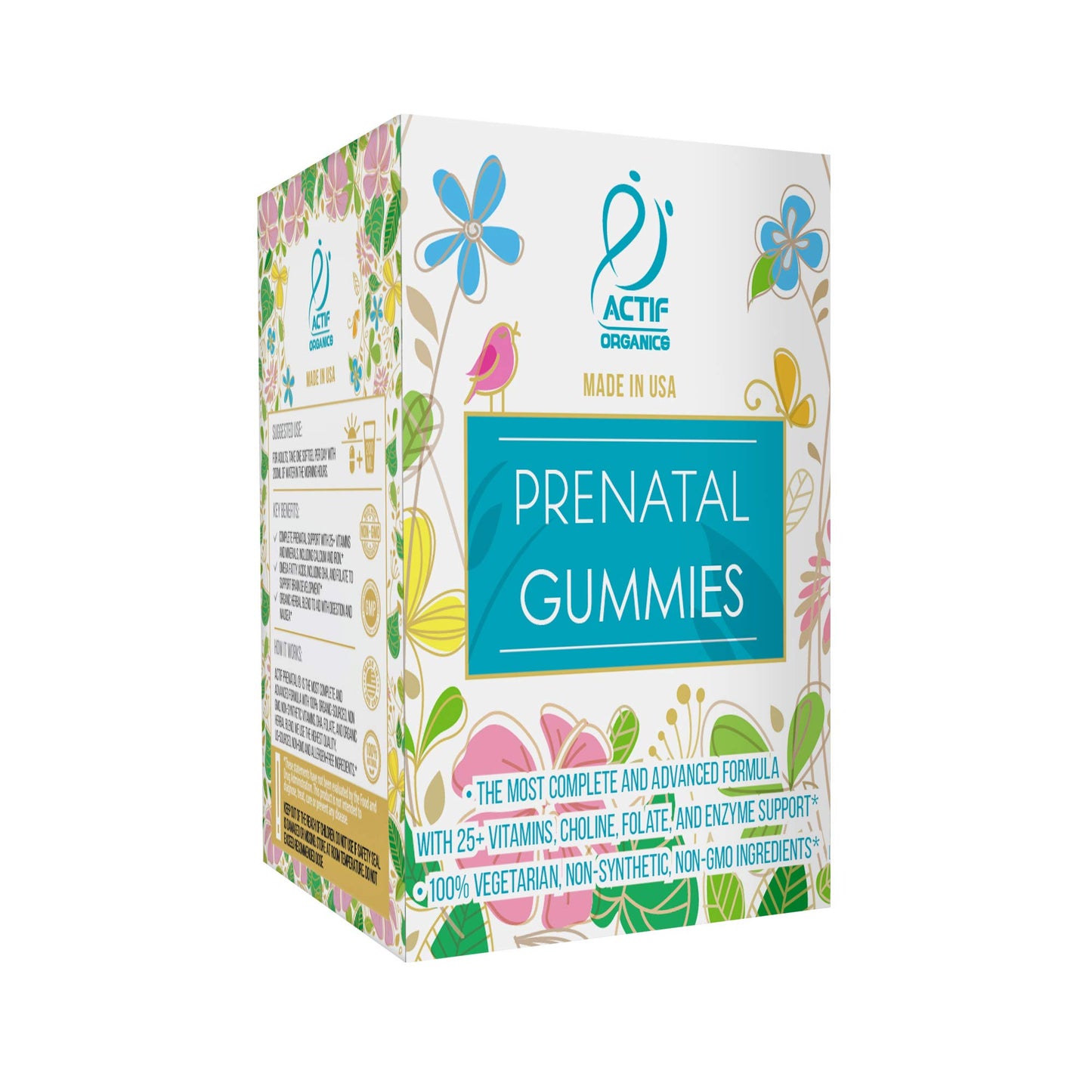 ACTIF Prenatal Gummies with 25+ Organic Vitamins and Organic Herbal Blend Gummy 90 Count