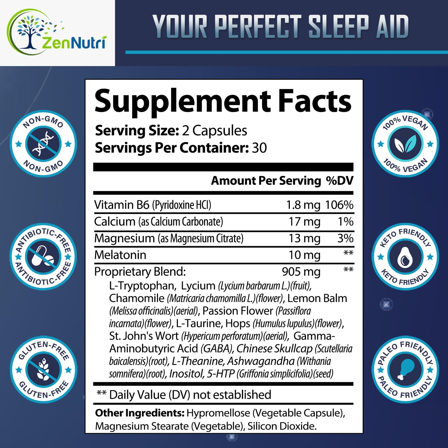 ZenNutri Sleep Prime Vegan Natural Sleep Aid Extra Strength Capsule, 60 Count