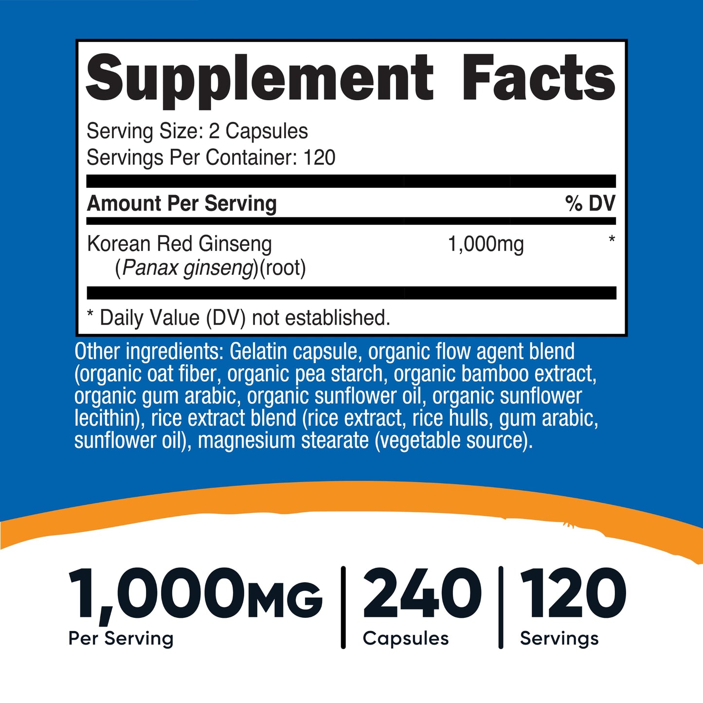 Nutricost Korean Ginseng 1000mg Capsules, 240 Count