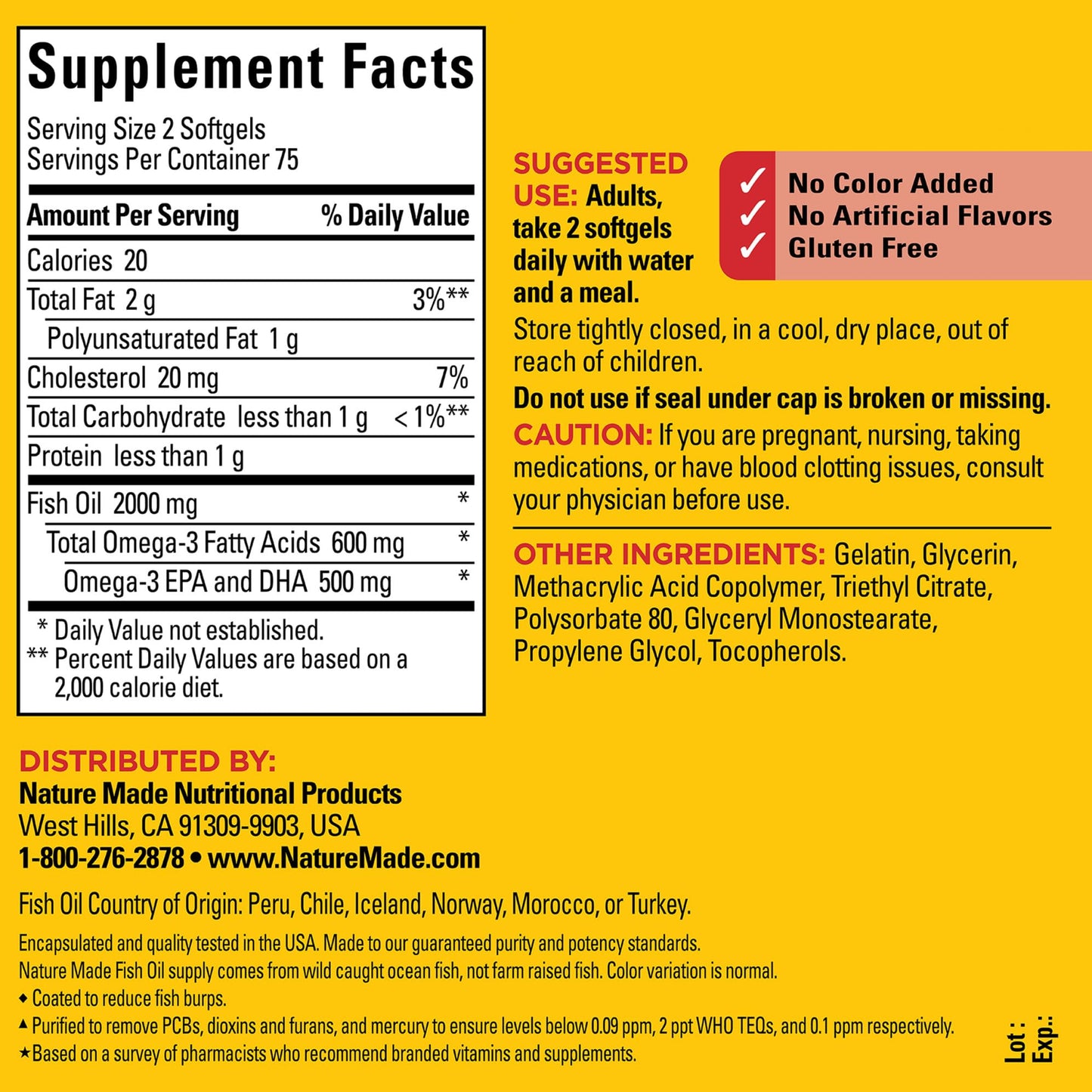 Nature Made Burp Less Fish Oil Omega-3 Softgels, 150 Softgels