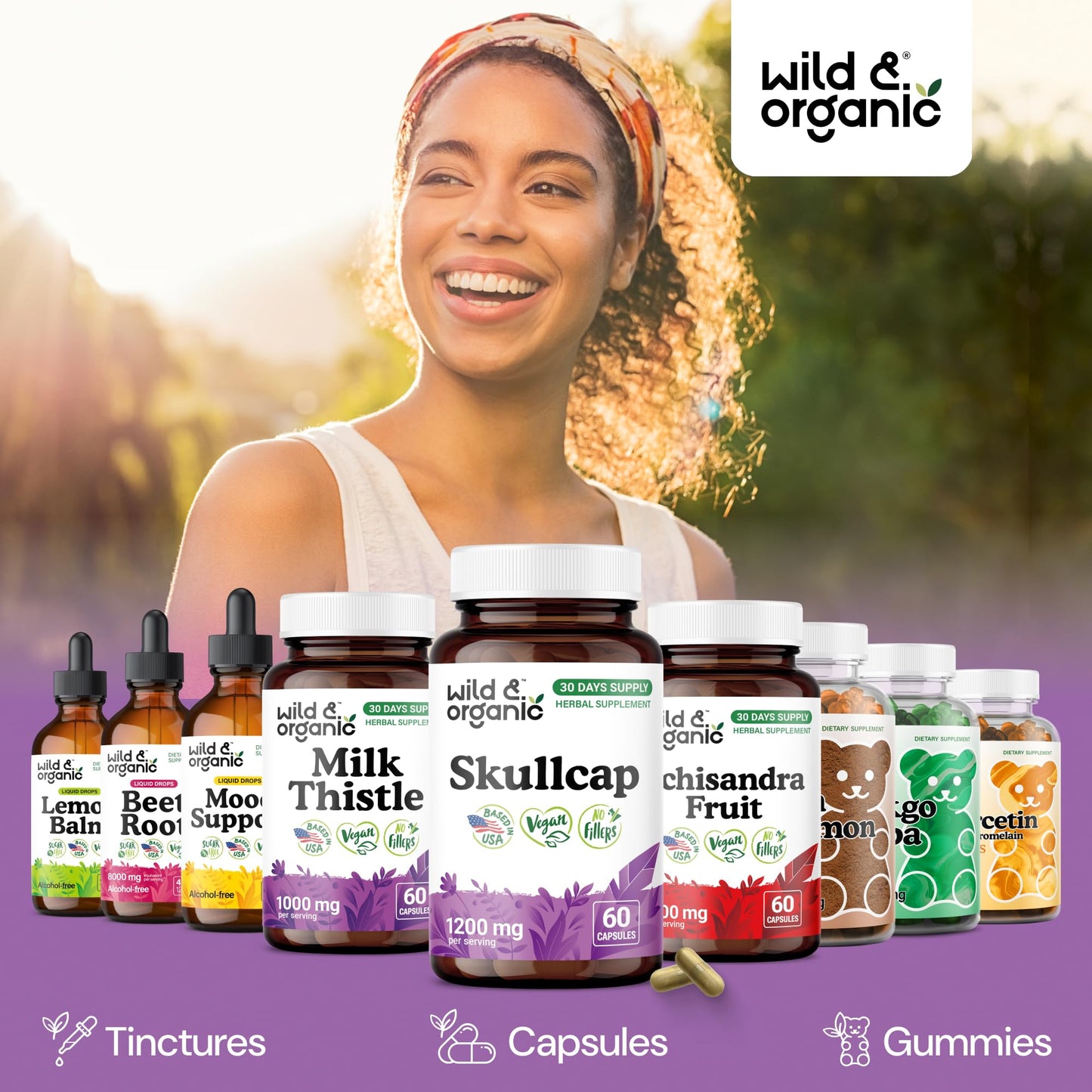 Wild & Organic Skullcap Capsules 1200 mg, 60 Count