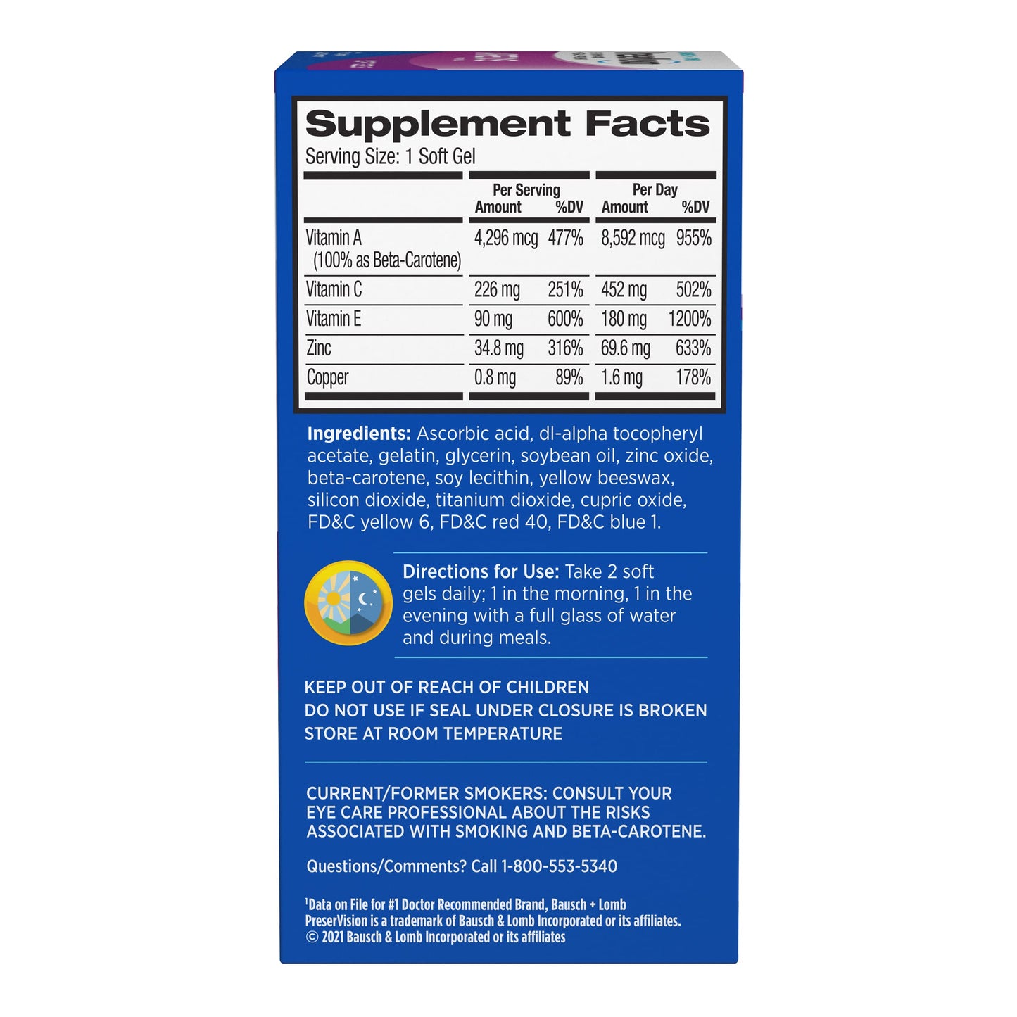 Bausch + Lomb PreserVision AREDS Eye Vitamin & Mineral Supplement Softgels 180