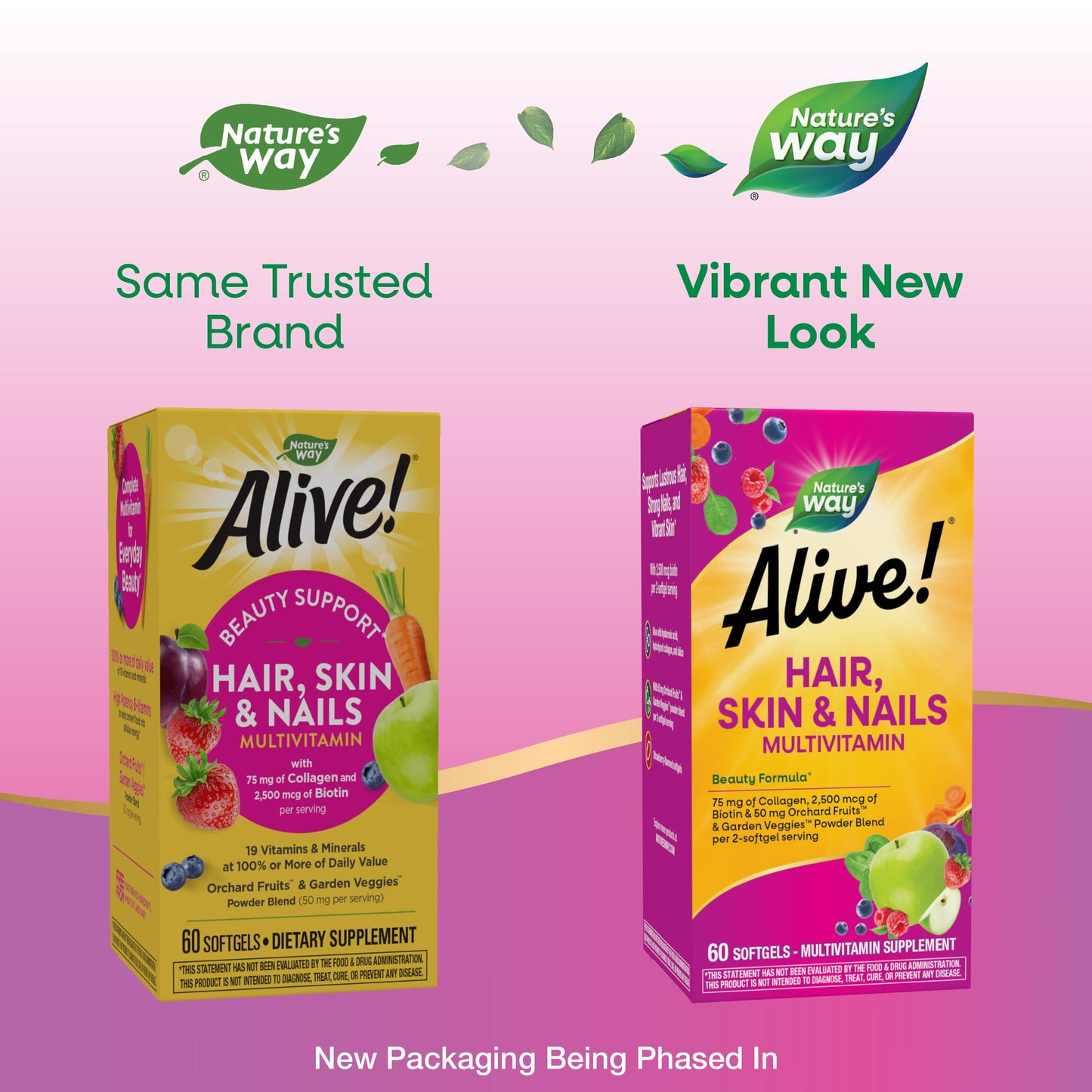 Nature's Way Alive! Hair Skin and Nails with Collagen 75 mg & Biotin 2500 mcg per 2-softgels Softgels 60