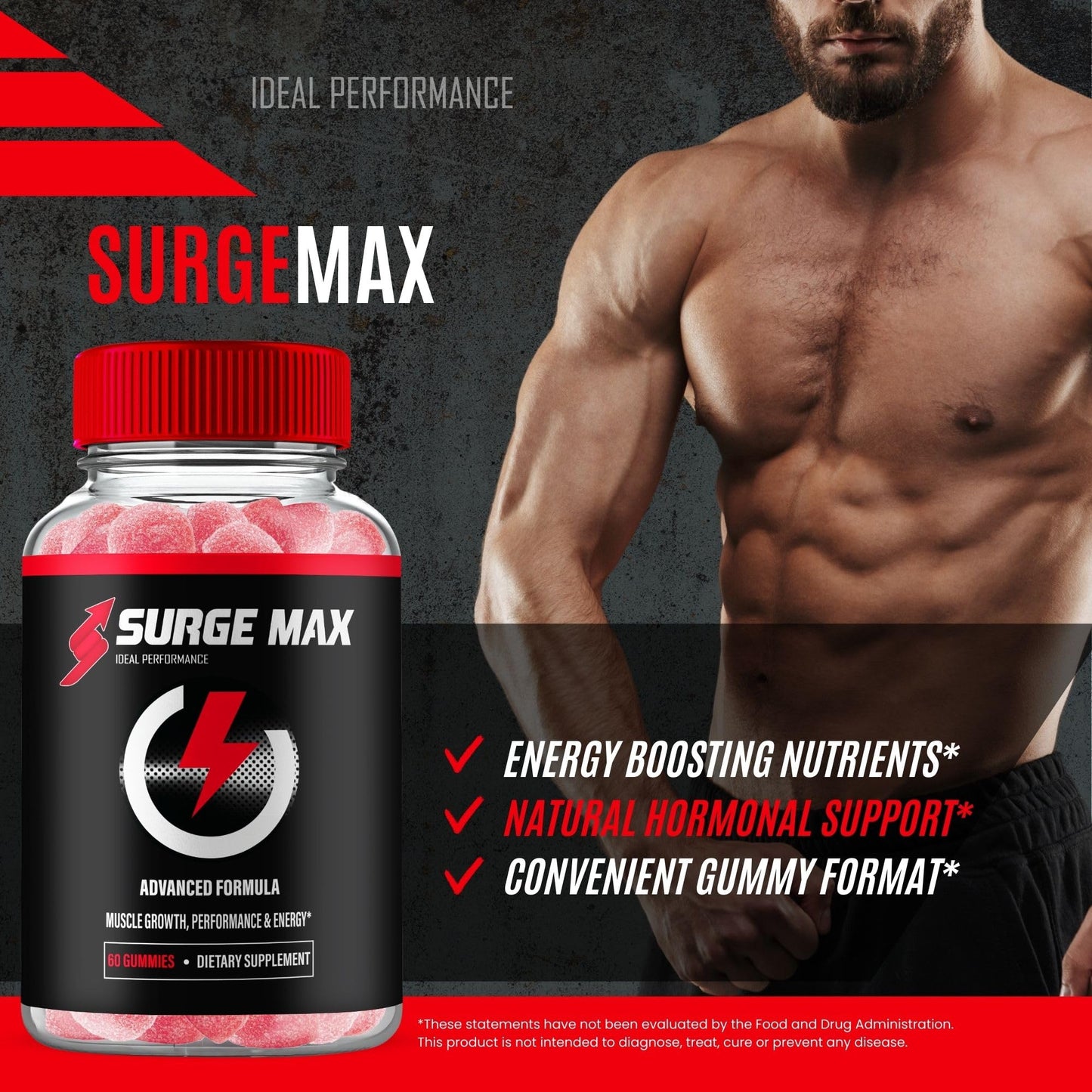 IDEAL PERFORMANCE Surge Max Gummies for Men, 120 Count