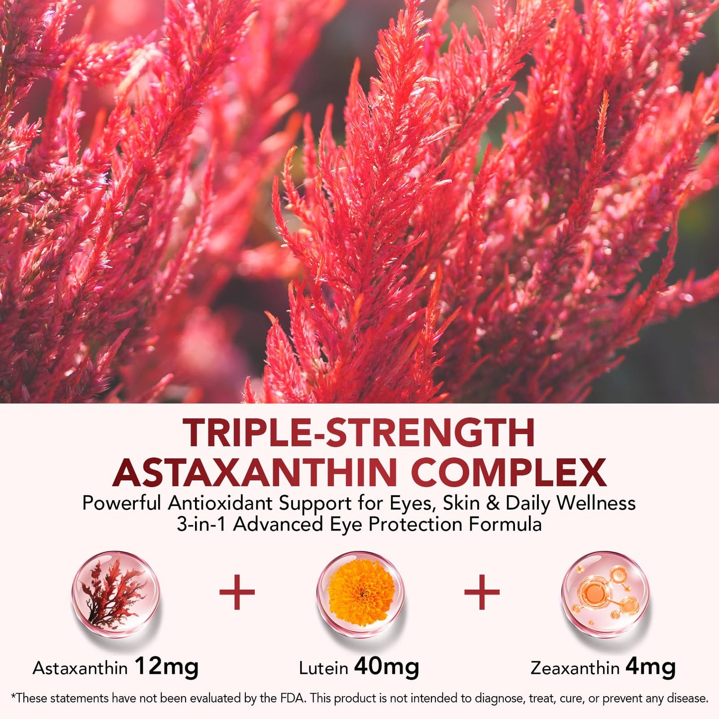 Echoes of the spring Astaxanthin 12mg & Lutein 40mg with Zeaxanthin Softgels, 120 Count
