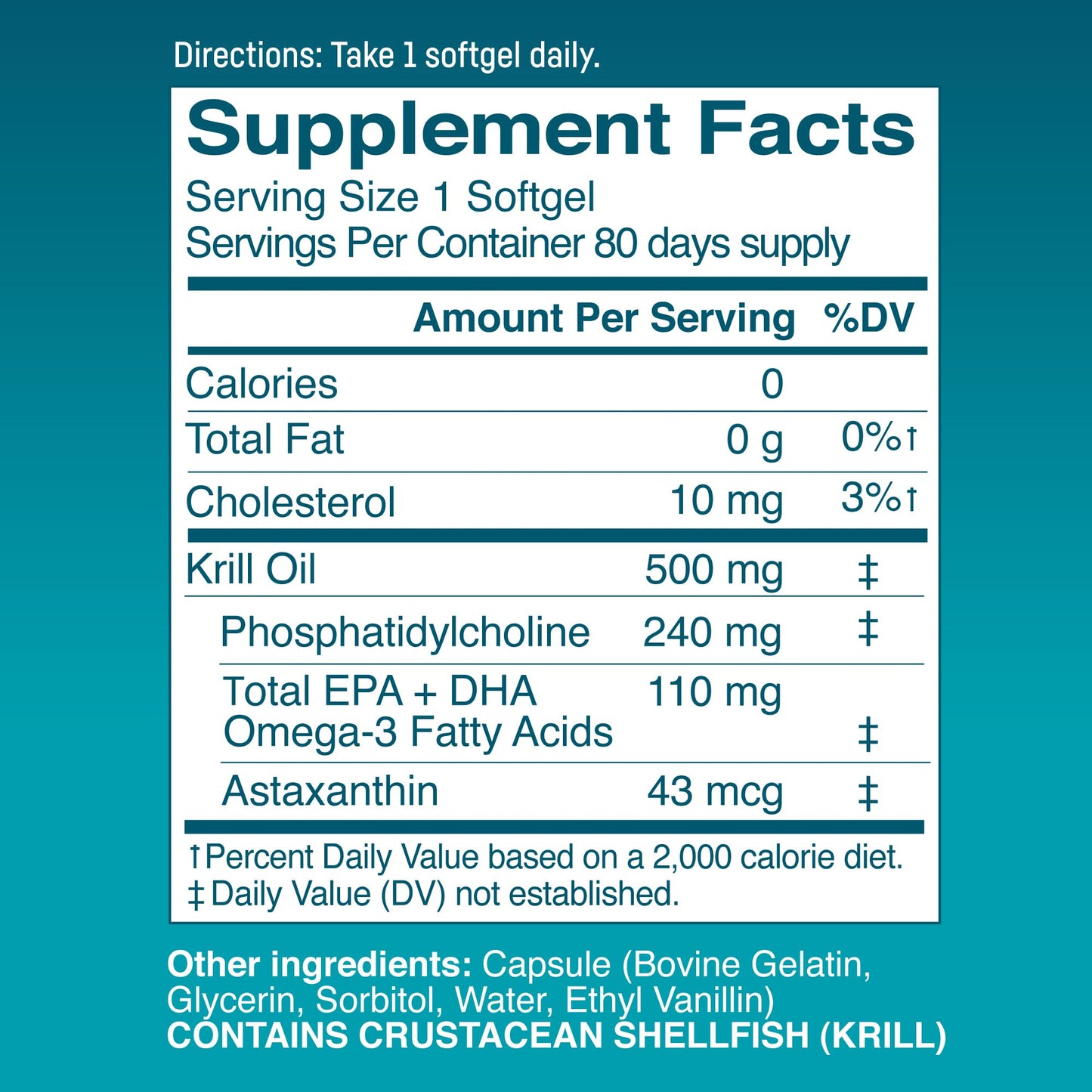 Kori Krill Excel Krill Oil 1000mg Softgels, 50 Count
