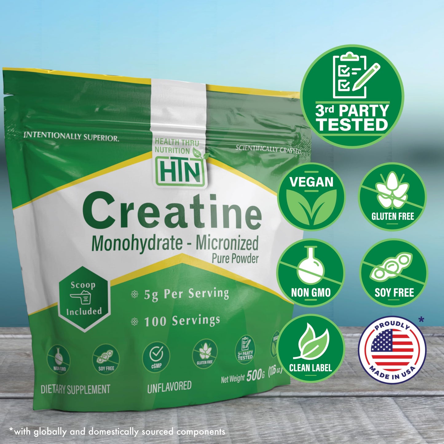 Health Thru Nutrition Creatine Monohydrate Micronized Powder, 17.6 oz