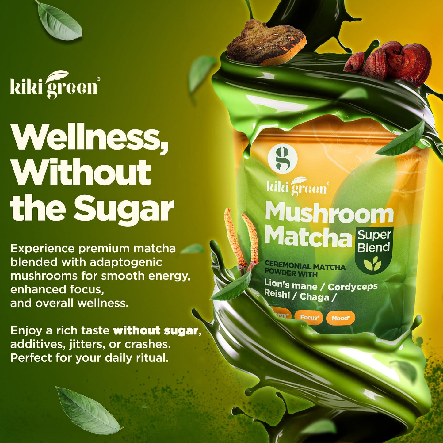 KIKI Green Mushroom Matcha Powder Super Blend 4 oz