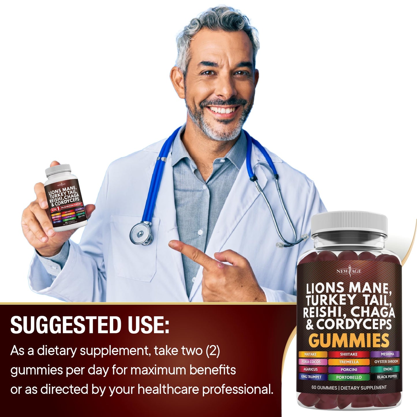 NEW AGE Lion's Mane Mushroom Gummies 60 Count