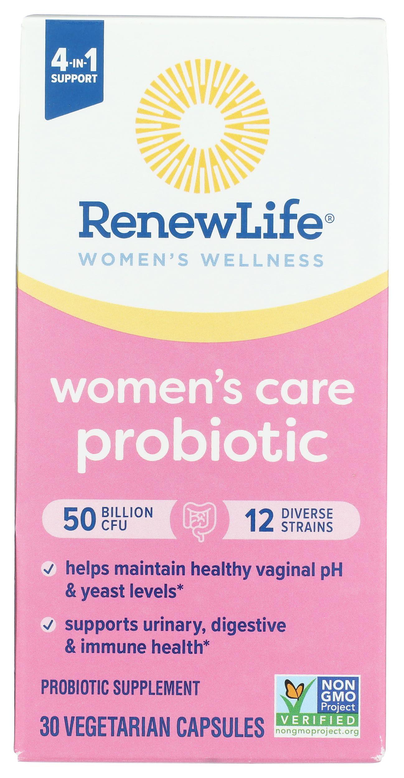 Renew Life Women's Probiotic Capsules 50 Billion CFU Guaranteed, Supports pH Balance, Vaginal, Urinary, Digestive and Immune Health, L. Rhamnosus GG, Dairy, Soy and Gluten-Free, 30 Count