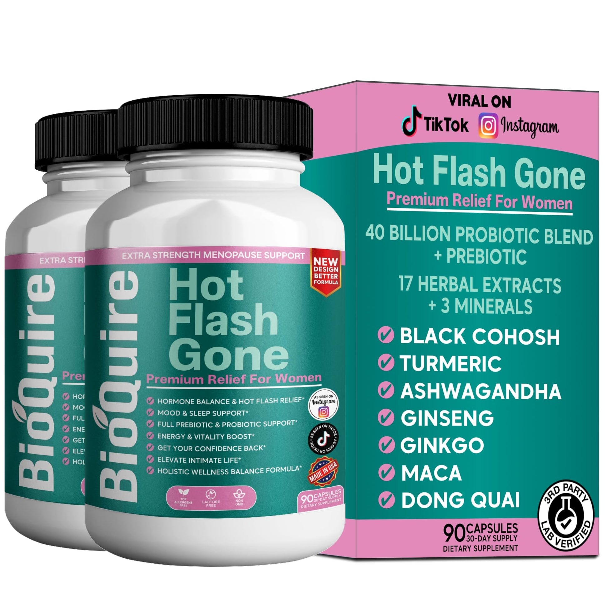 BIOQUIRE Hot Flash Gone – Menopause Support for Women Capsules 90