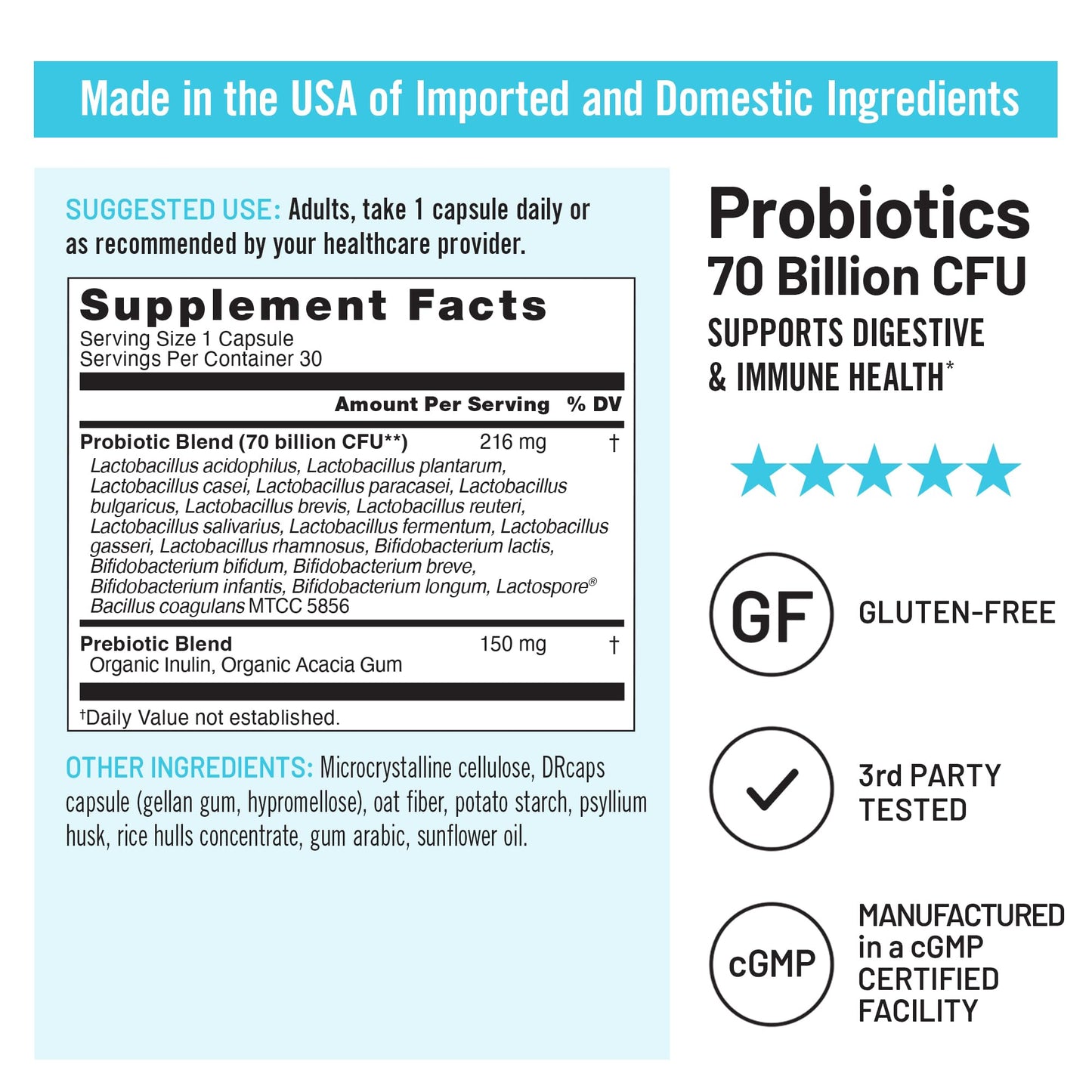 NatureWise Probiotics 70 Billion CFU - 17 Strains + Organic Prebiotics - Immune, Digestive & Gut Health Support for Women & Men - Vegetarian, Gluten-Free, Non-GMO - 30 Capsules