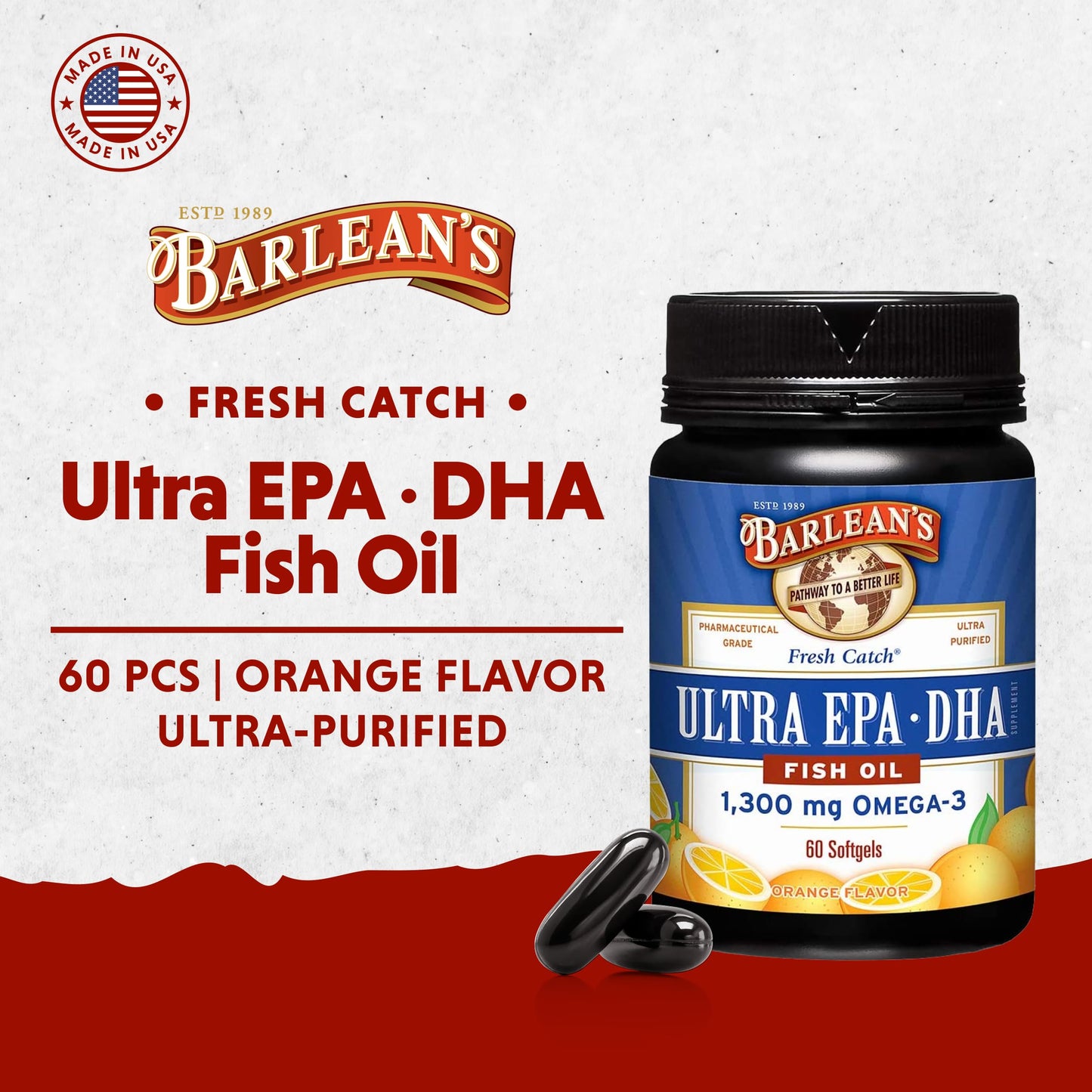 Barlean's Orange Omega-3 Fish Oil Softgels, 60 Count