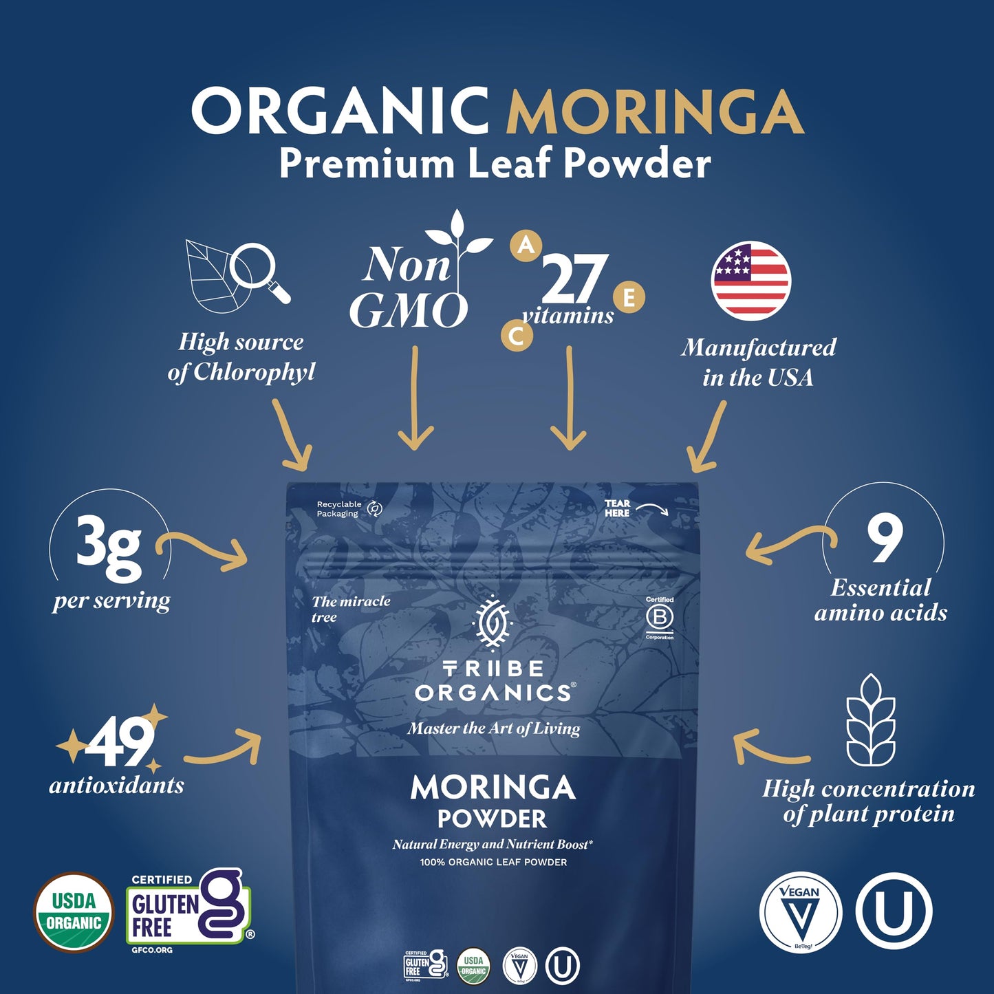 TRIBE ORGANICS Organic Moringa Oleifera Powder 7.05 oz