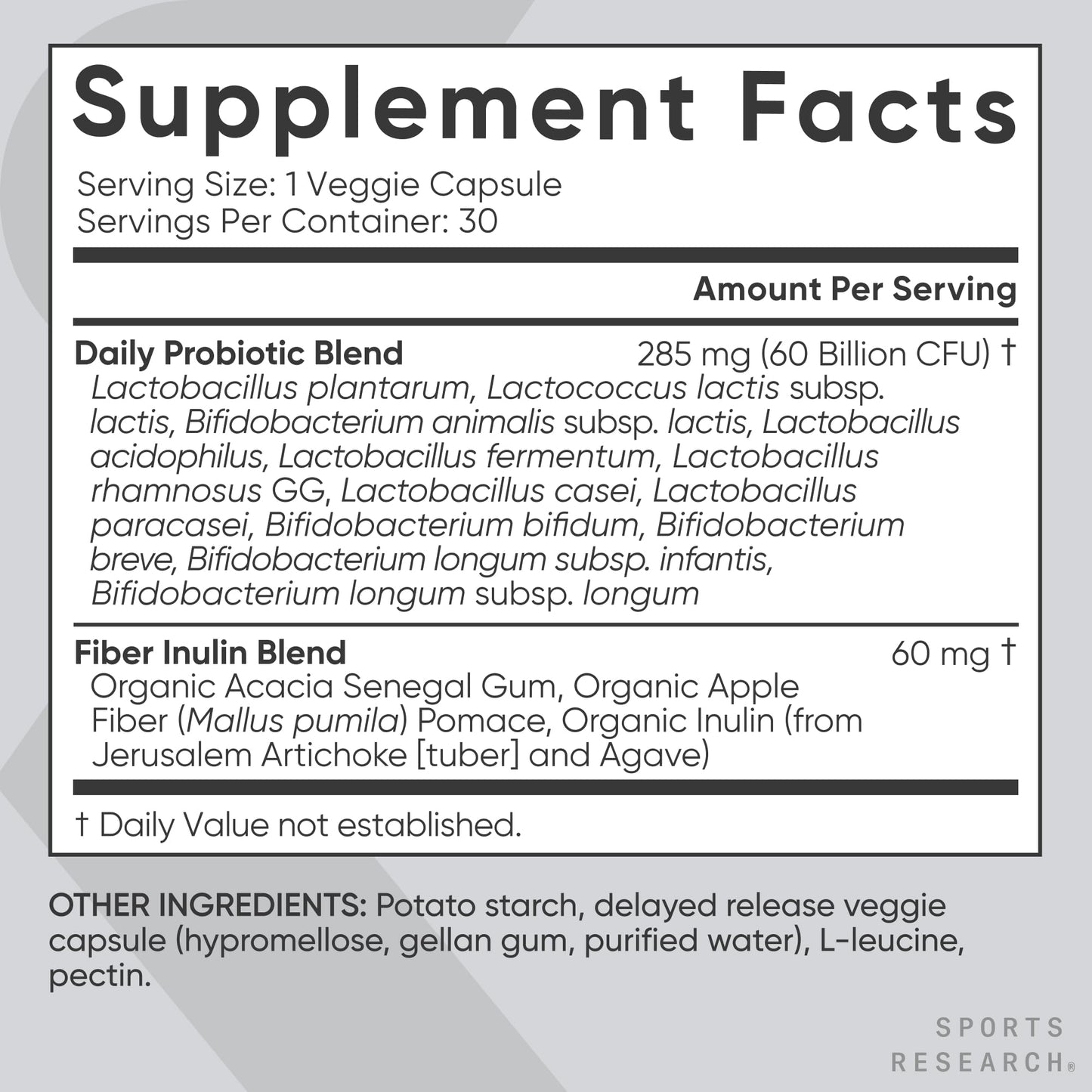 Sports Research Daily Probiotics with Prebiotics 60 Billion CFU Capsules, 30 Count
