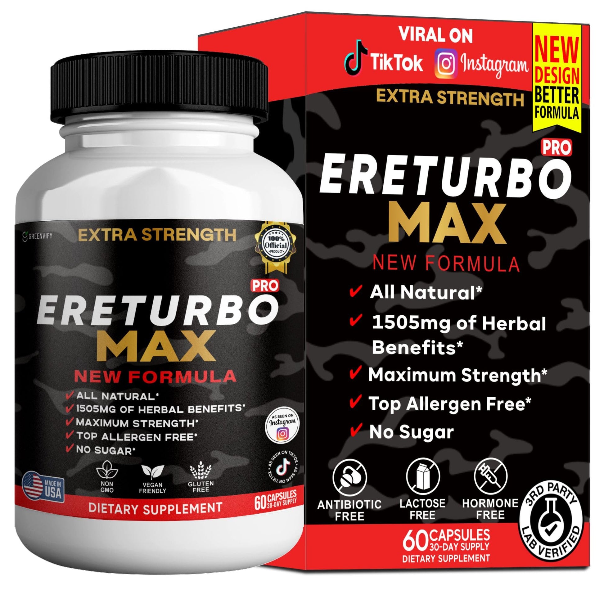 GREENVIFY Ereturbo Max Pro Extra Strength Organic Maca Root Supplement Capsules 60 Count