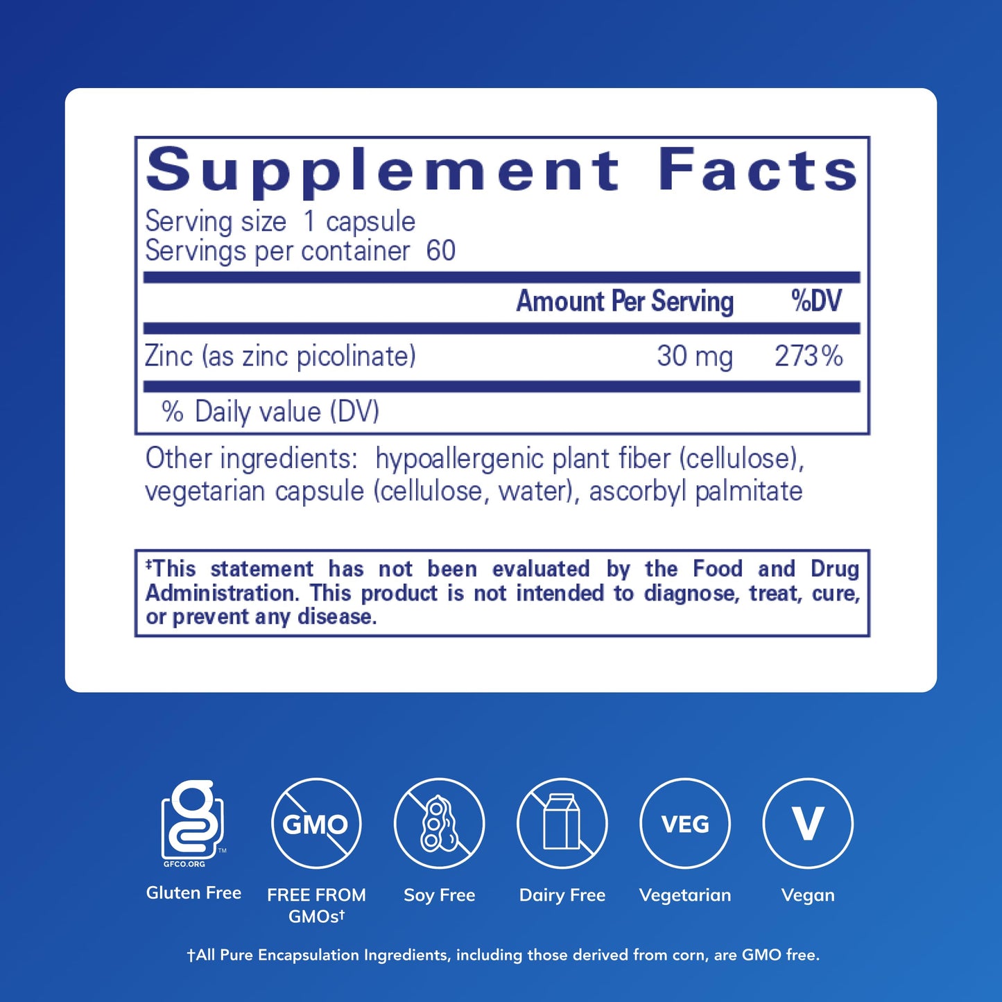 Pure Encapsulations Zinc Picolinate 30 mg Capsules, 60 Count