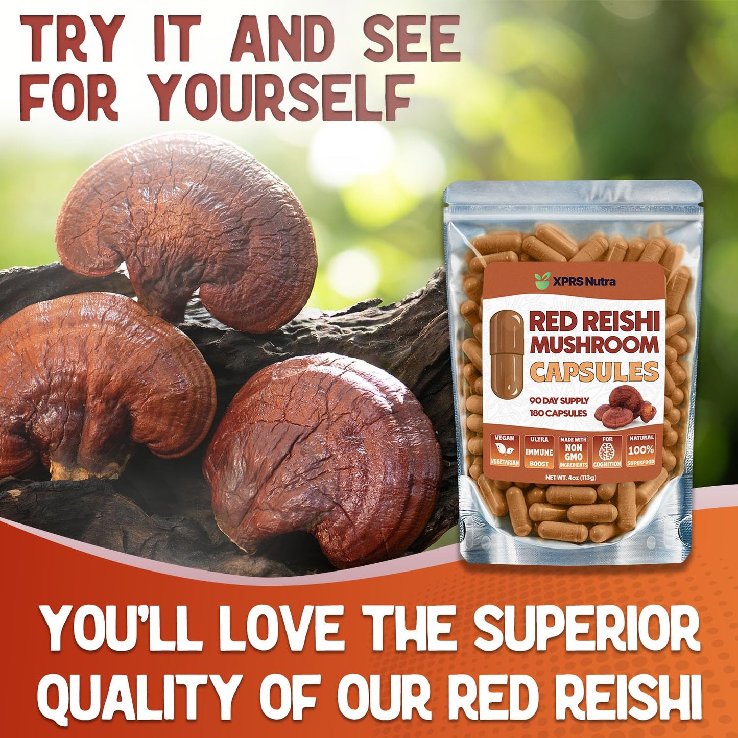 XPRS Nutra Reishi Mushroom Capsules, 180 Capsules