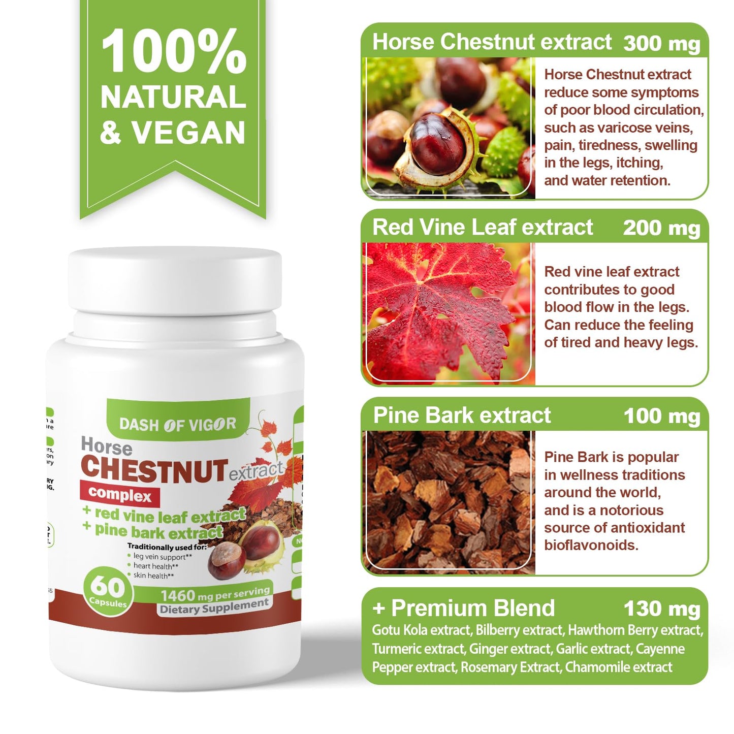 Dash of Vigor DOFV 12-in-1 Horse Chestnut Extract Complex Capsule, 60 Count