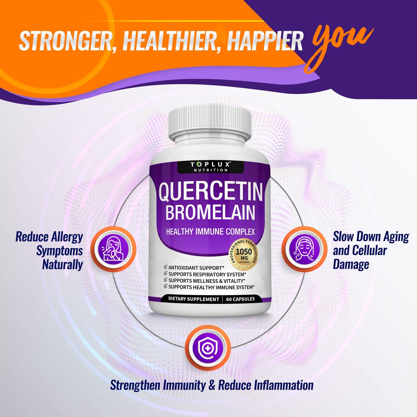 Toplux Quercetin with Bromelain and Zinc 1050mg Capsule, 60 Count