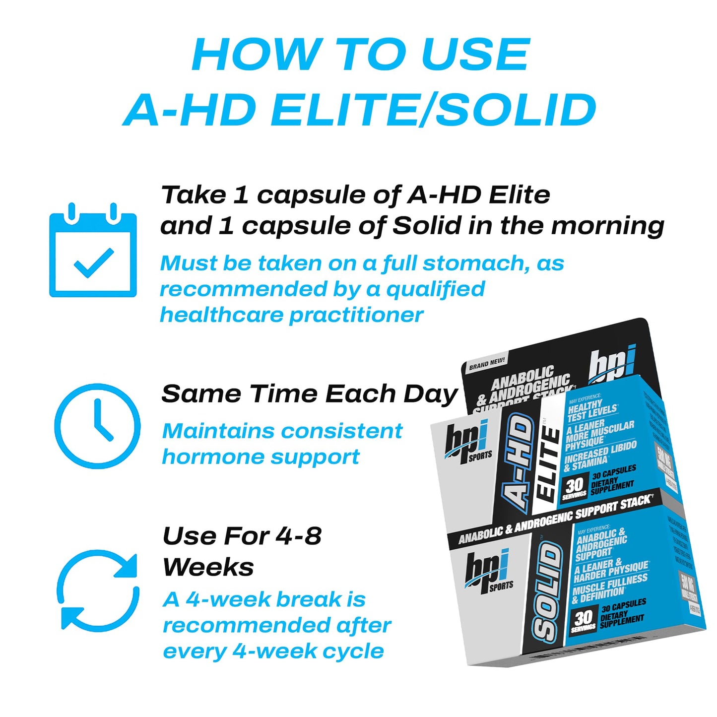 BPI Sports A-HD Elite/Solid Testosterone Booster for Men Capsules, 60 Count
