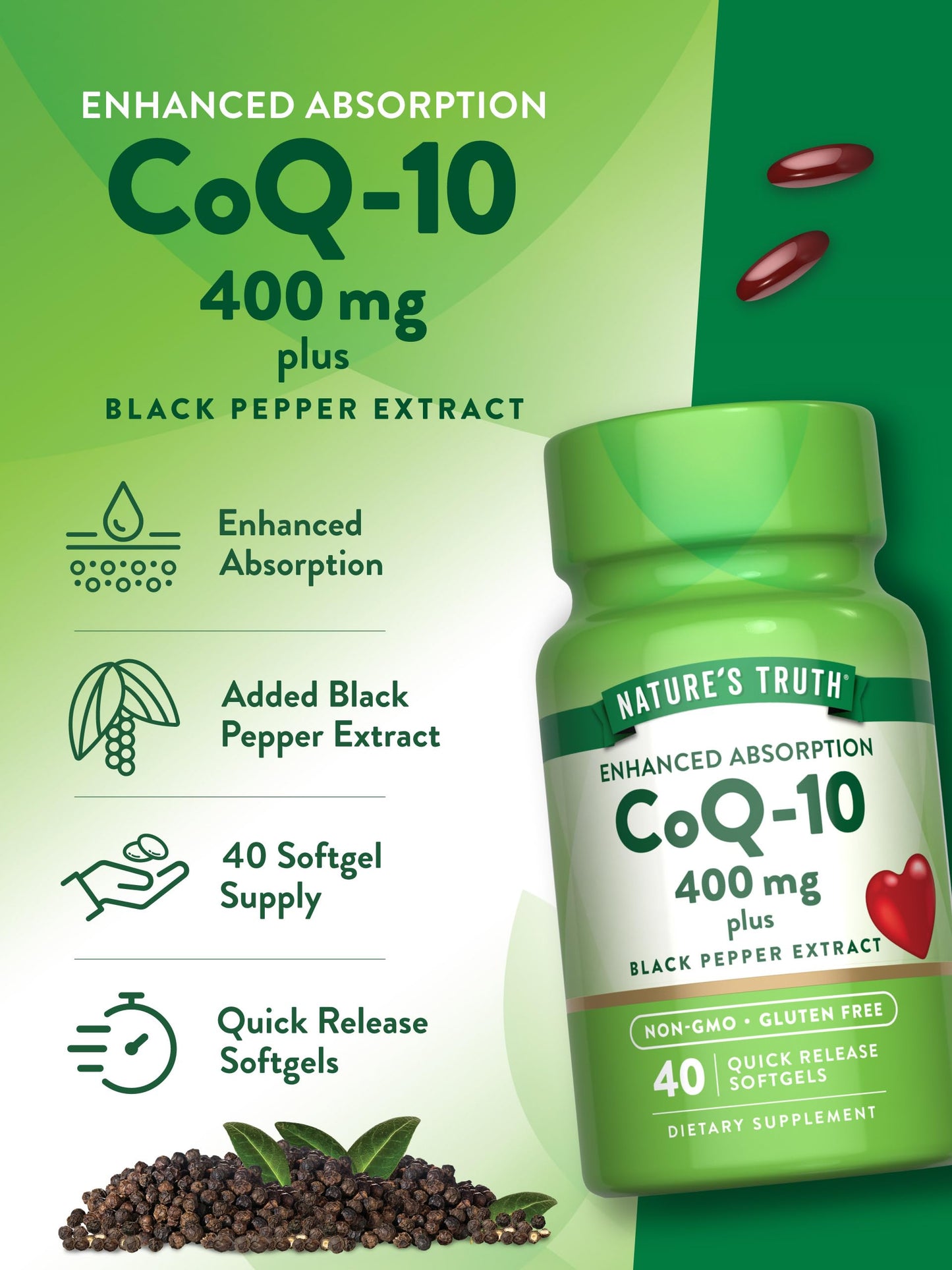 Nature's Truth CoQ10 400mg Softgels 40 Count