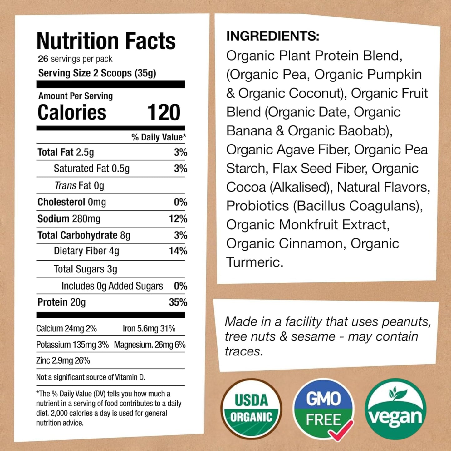 EarthChimp Organic Vegan Protein Powder with Probiotics, Non-GMO, Dairy Free, Gluten Free, 32 oz
