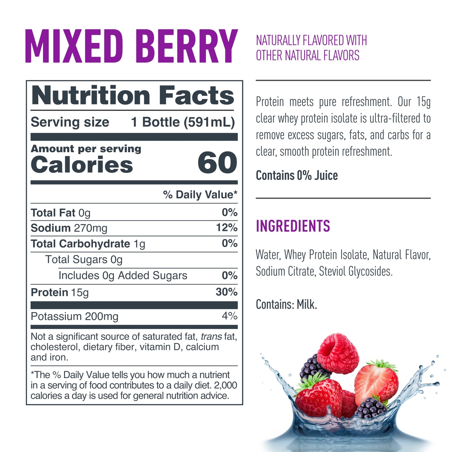 Isopure Clear Whey Isolate Mixed Berry Protein Powder 16 Servings + 1 Bottle of Clear Protein Water with Electrolytes, 15g Whey Protein Isolate, Zero Sugar, Mixed Berry, 20 fl oz Bottle