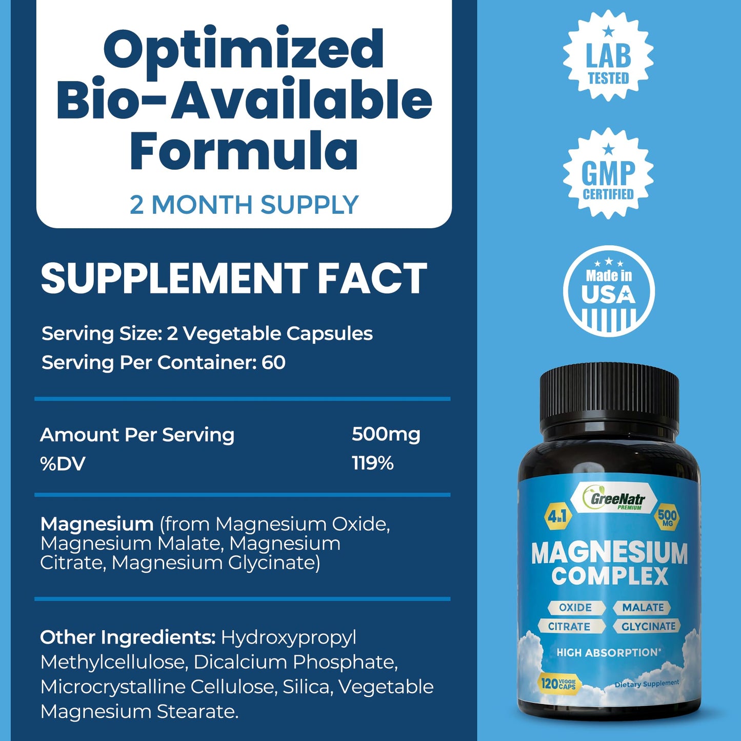 GreeNatr Magnesium Supplement 120 Capsules