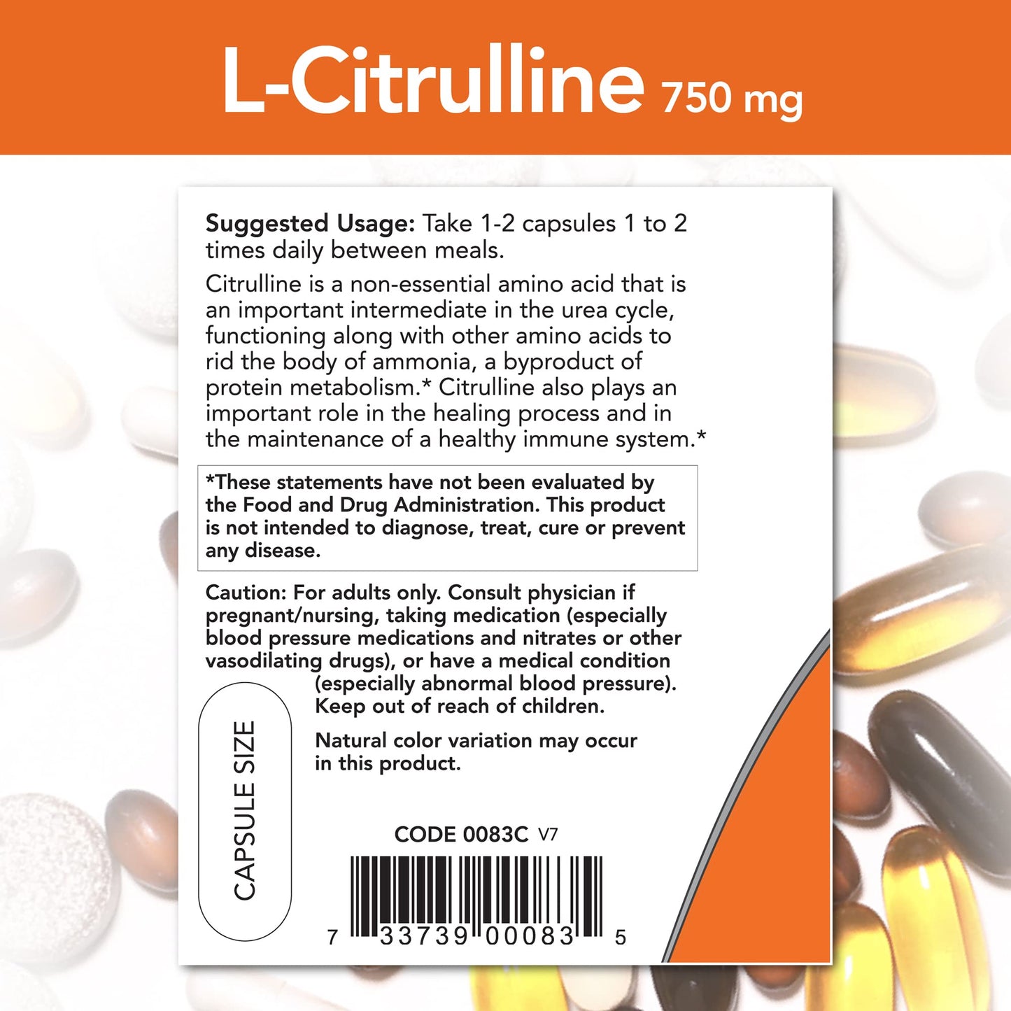 NOW Foods Citrulline 750 mg Capsules, 90 Count
