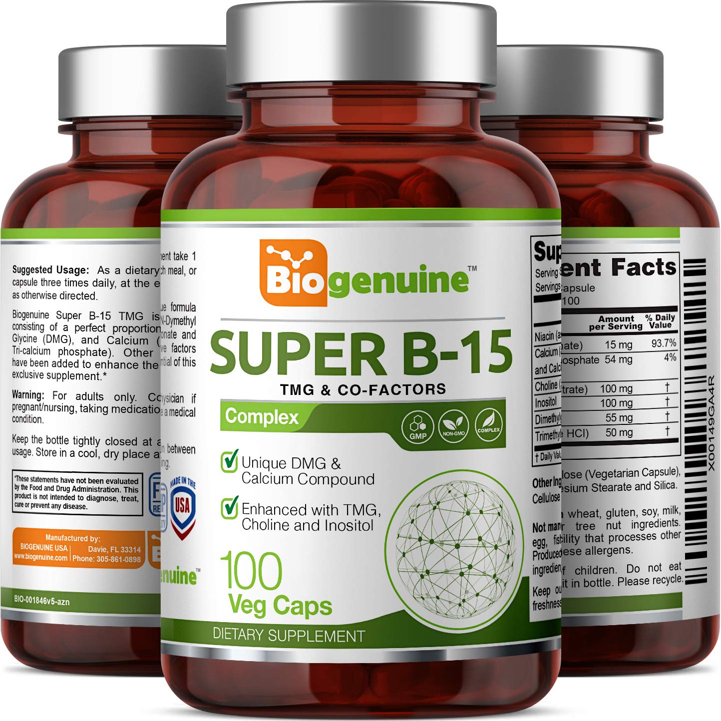 Biogenuine Super B-15 Vitamin B-Complex Capsule 100 Count