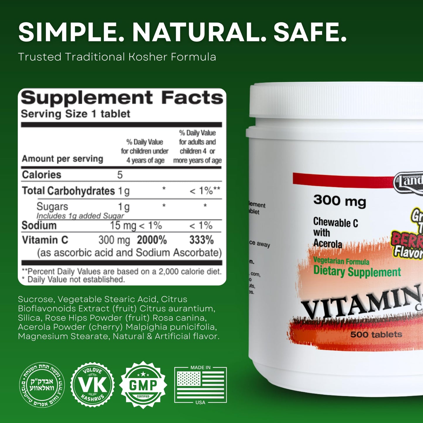 LANDAU 300mg Vitamin C Tablet, 500 Count
