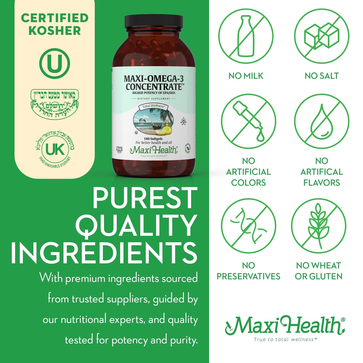 Maxi Health Fish Oil Omega 3 Supplements Capsules 180