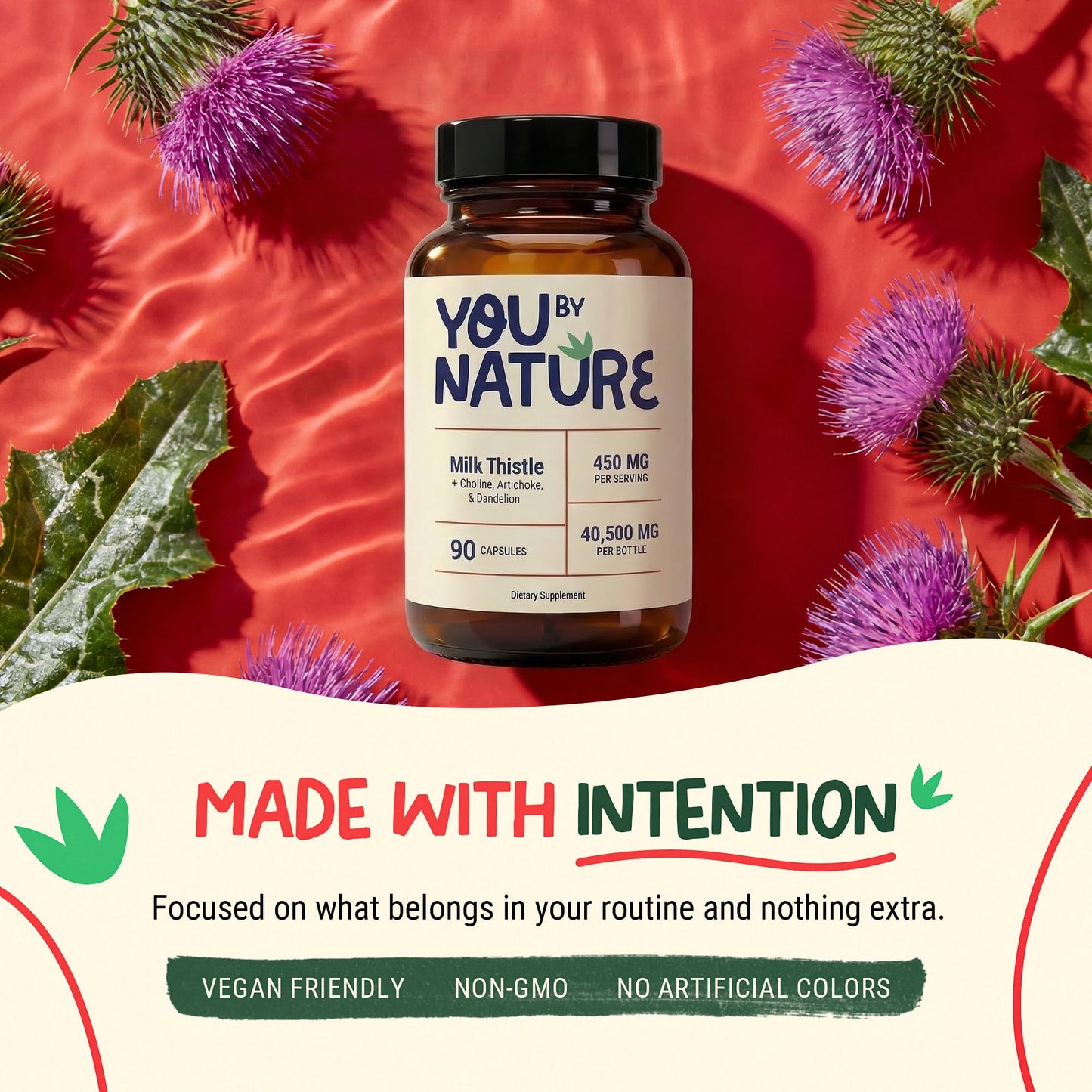 YOUBYNATURE Milk Thistle Complex with Choline, Artichoke Leaf & Dandelion Extract, Silymarin, Alpha GPC 90 Capsules