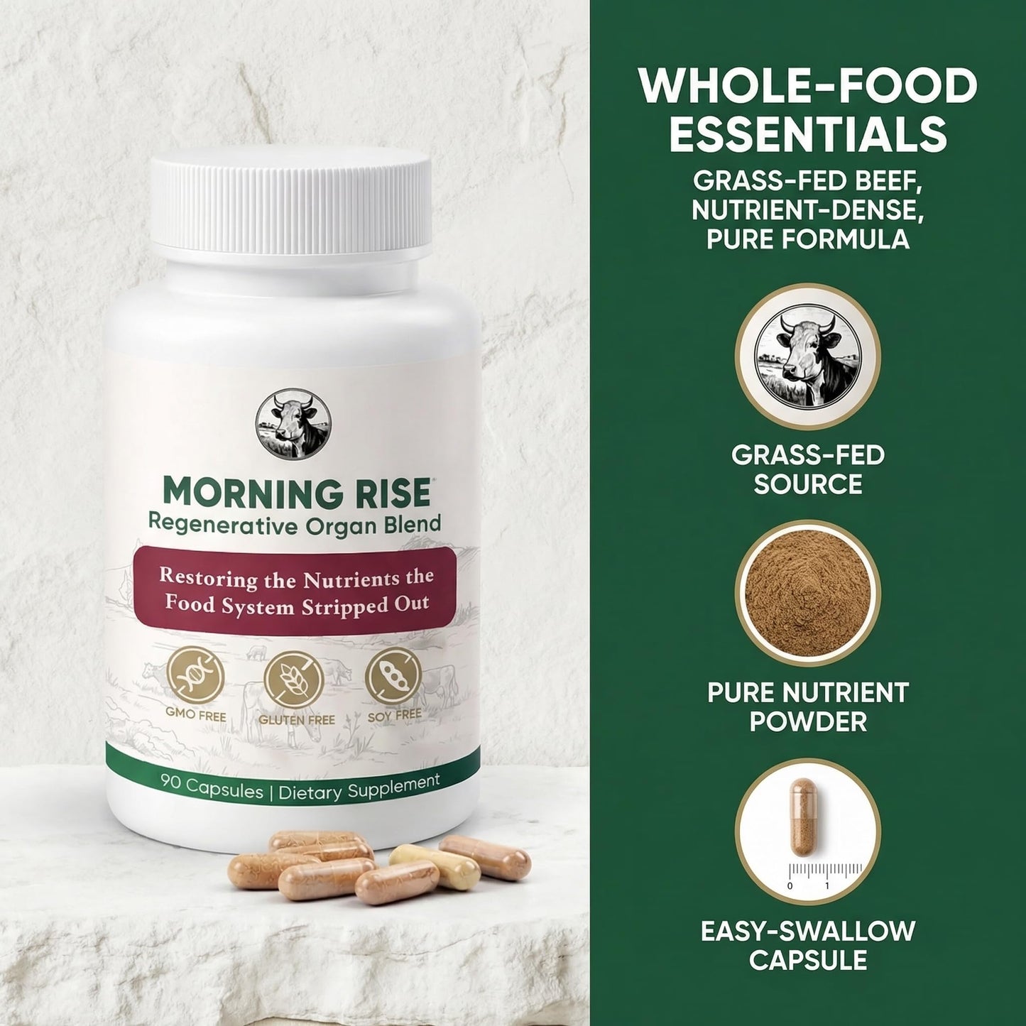 MORNING RISE Regenerative Beef Organ Blend 90 Capsules