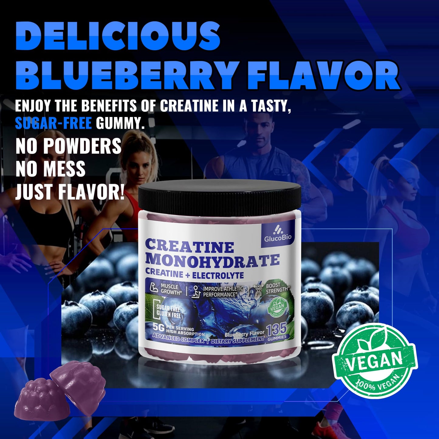 GlucoBio Creatine Monohydrate Gummies, 135 Count