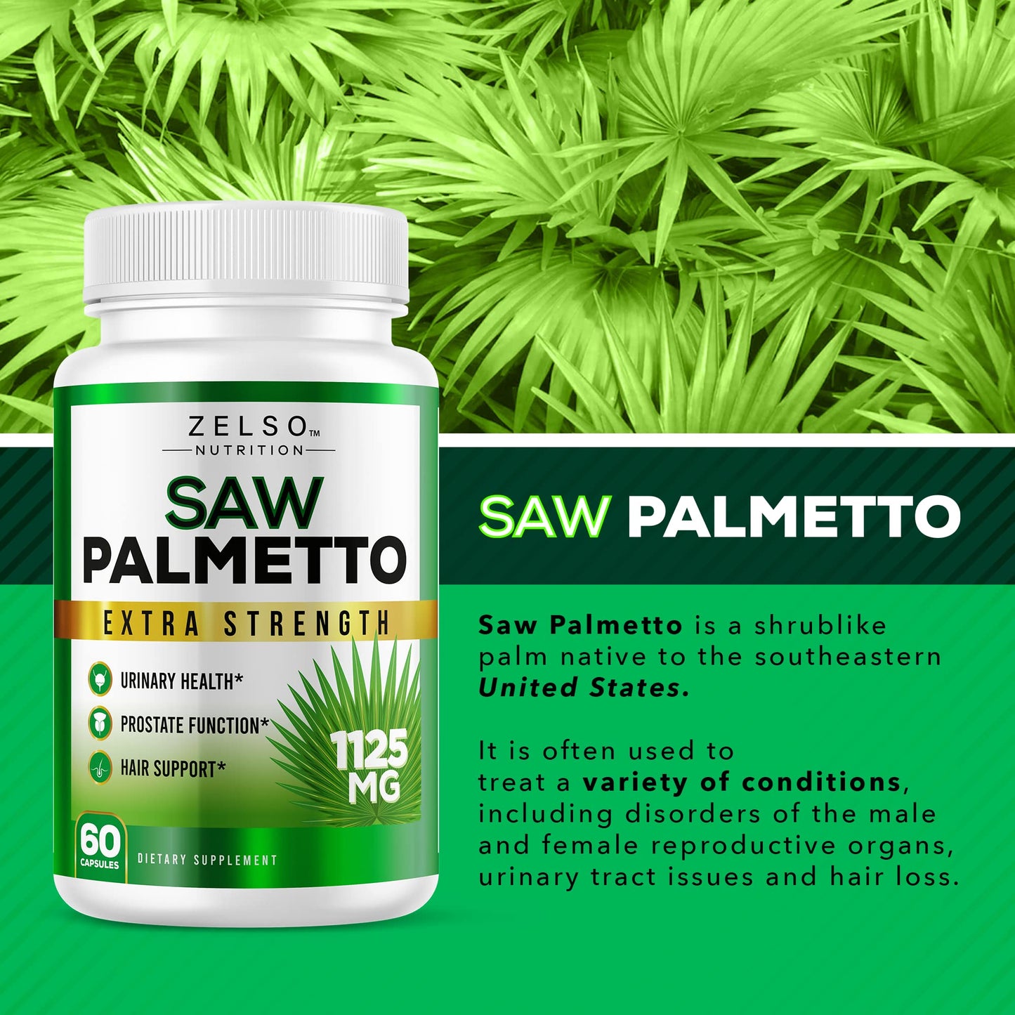 ZELSO Saw Palmetto Prostate Supplement for Men, 120 Capsules