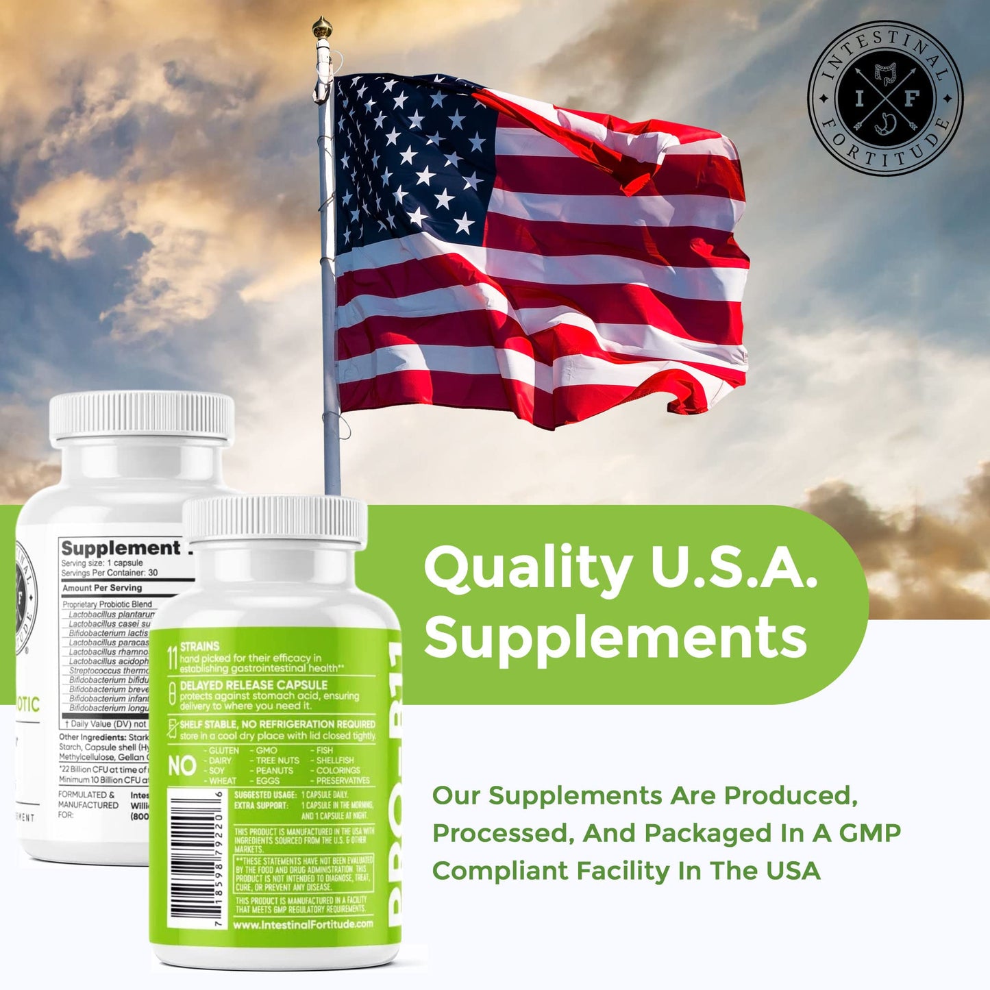 Intestinal Fortitude PRO-B11 Probiotics for Men and Women - 22 Billion CFU, Daily Probiotic Supplement for Gut Health - Digestive Health Immune Support - Gluten Free, Dairy Free Capsules 30 Capsules