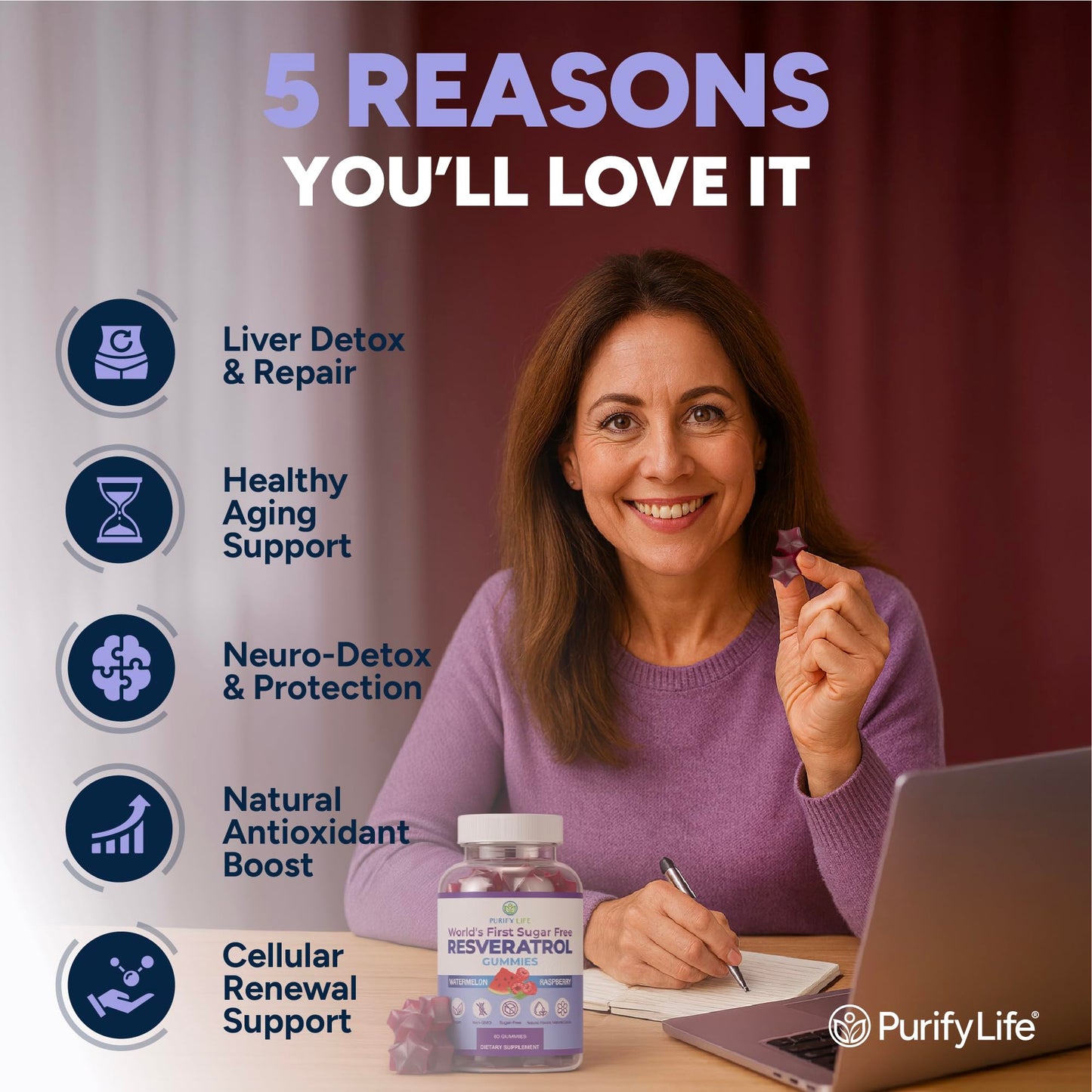Purify Life Sugar-Free Resveratrol Gummies 60 Count