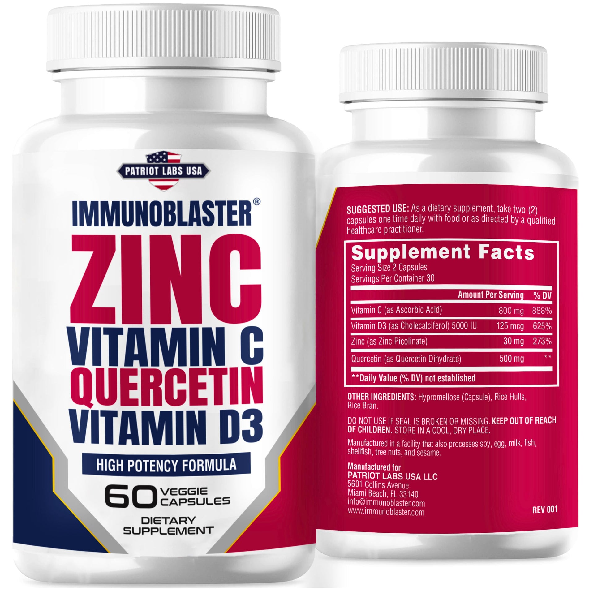 IMMUNO BLASTER Zinc Quercetin Vitamin C 800 mg with Vitamin D3 Antioxidant Immune Support High Potency Quercetin Zinc Supplement Capsule, 60 Count
