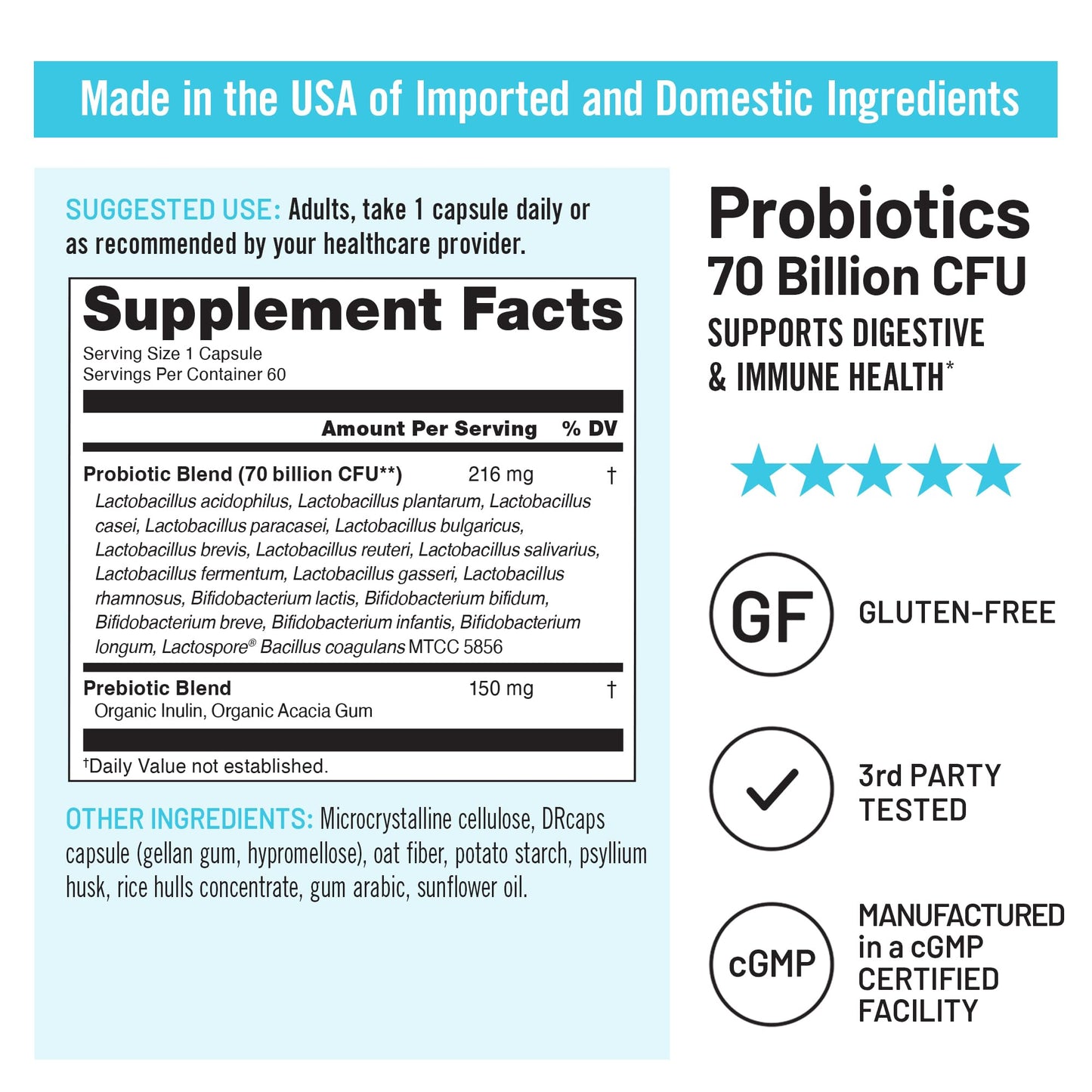 NatureWise Probiotics 70 Billion CFU - 17 Strains + Organic Prebiotics Capsules, 60 Count