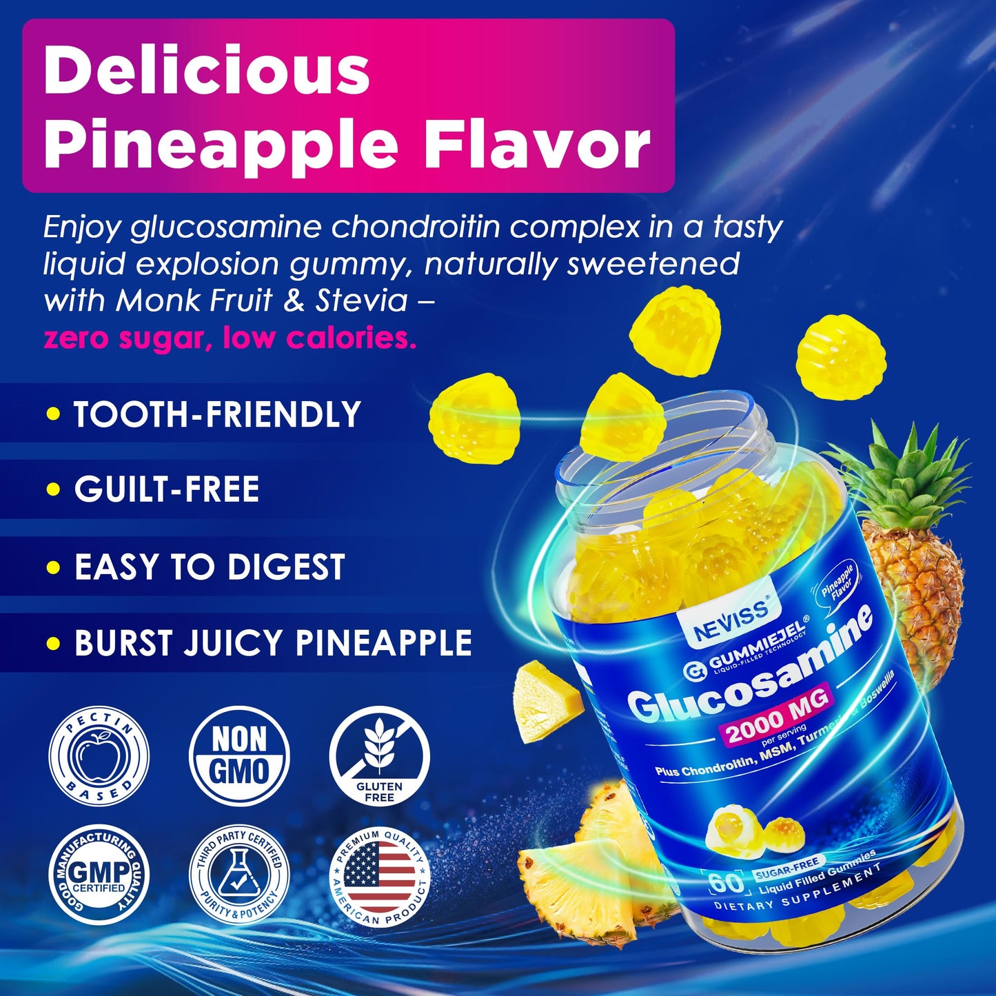 NEVISS Glucosamine Chondroitin Gummies with MSM & Turmeric, 60 Count