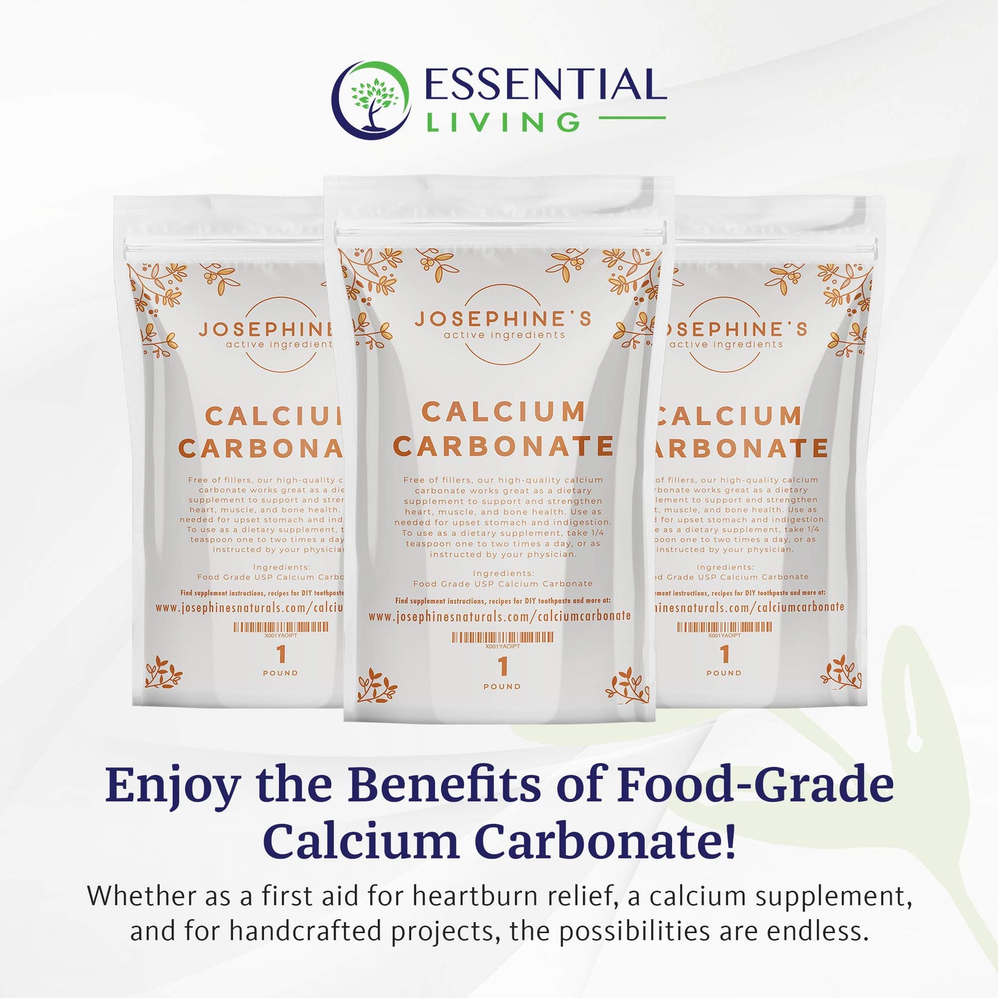 Essential Living Calcium Carbonate Powder 16 Ounce