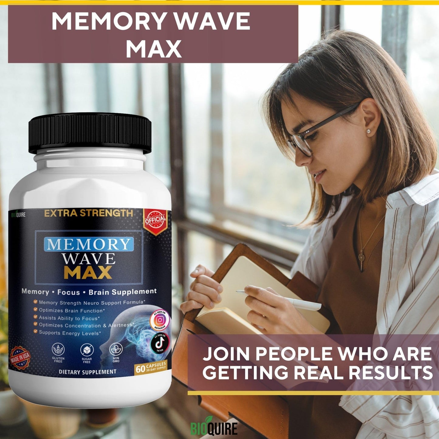 BIOQUIRE Memory Wave Max Extra Strength Brain Supplement Capsule, 60 Capsules